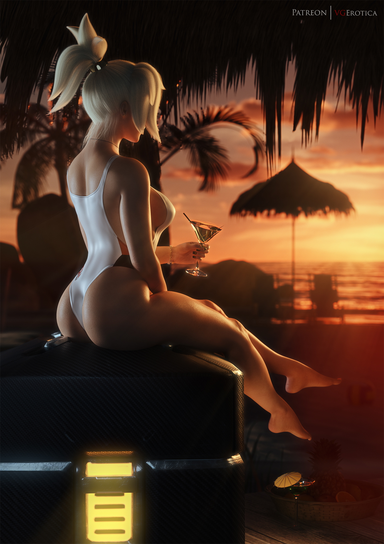 Summer Mercy archive cover Overwatch Mercy 3d Porn Nude Naked Sunset Beach Nipples Natural Boobs Natural Breast 4