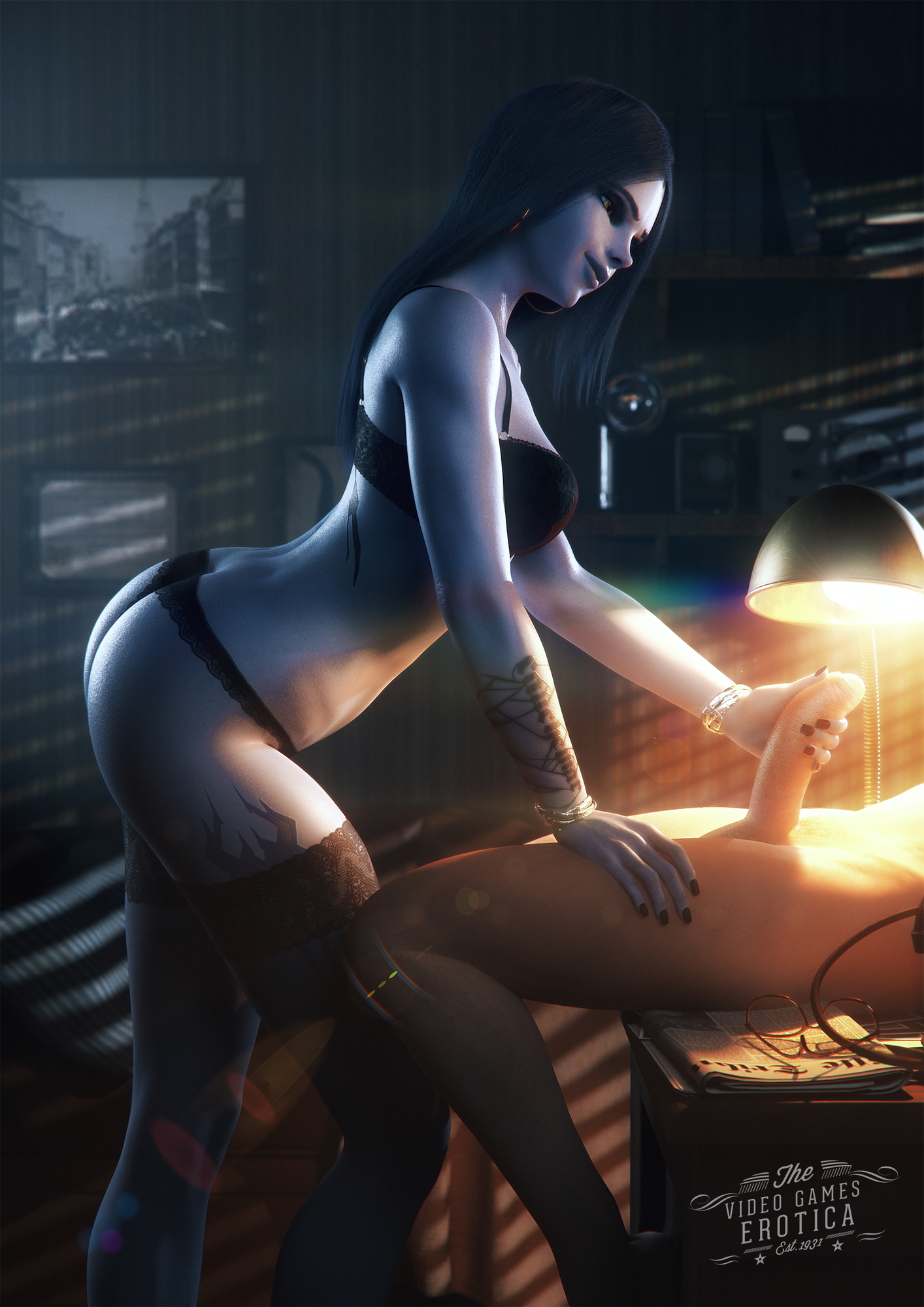 WIdow's dress Overwatch Widowmaker 3d Porn Nude Naked Natural Boobs Natural Breast Half Naked Handjob Masturbating Bwc 4