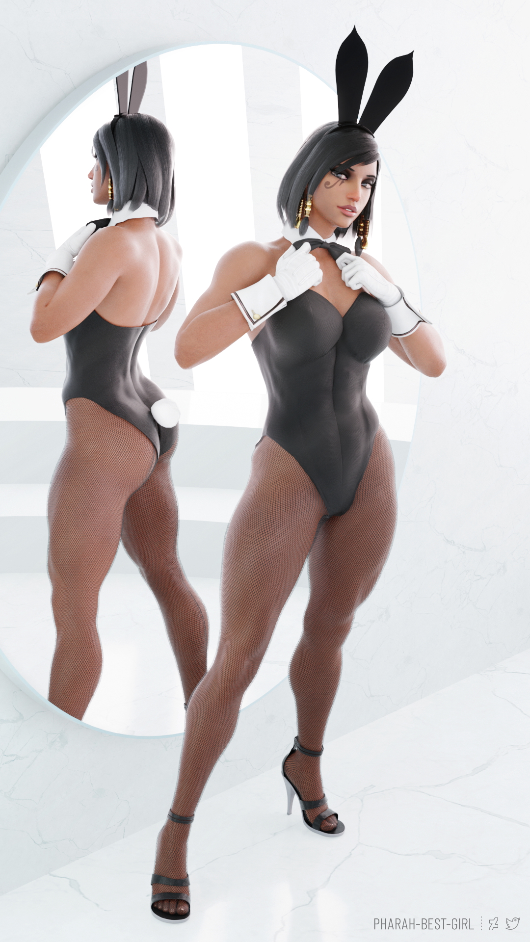 Buff bunny Pharah Pharah (overwatch) Overwatch Fishnet Stockings Bunny Muscular Girl Muscles Muscular High Heels