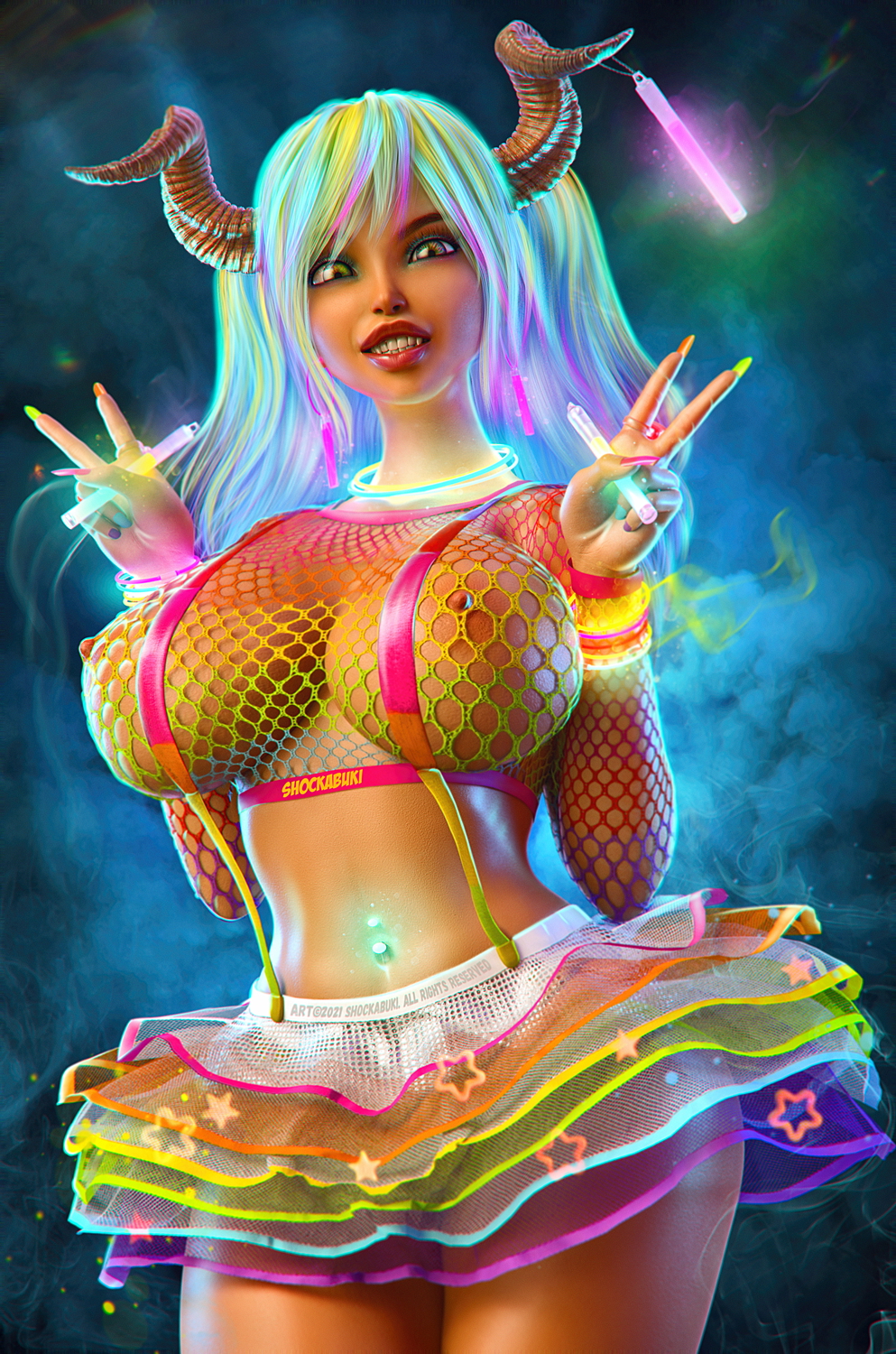 Rave Demon  Bimbo Succubus Big boobs Demon Fishnet