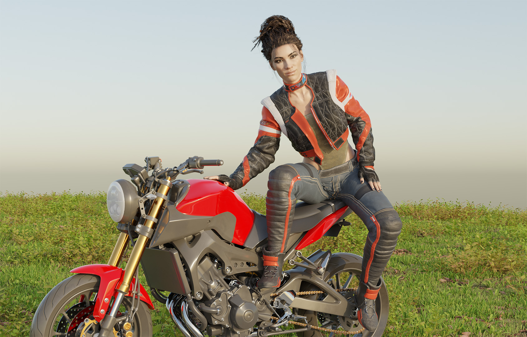 Panam Palmer photoshoot somewhere outside Night City. Panam Palmer Cyberpunk2077 Bike Outside