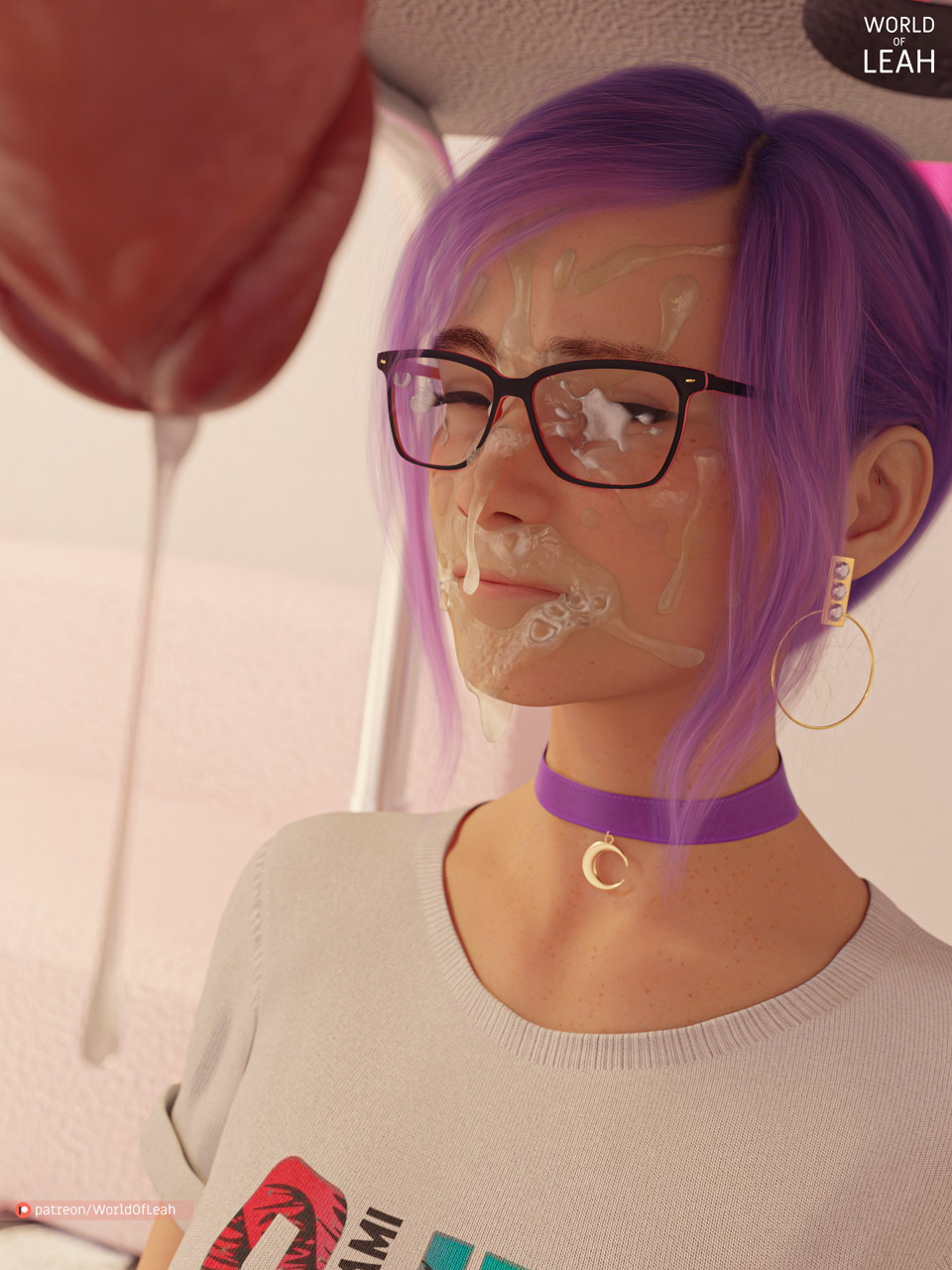 Lily's face covered in cum  Teen 3d Porn Huge Cock Cum Cumshot Cum Covered Cum Swallow Cock Dick Panties Cfnm Purple Hair
