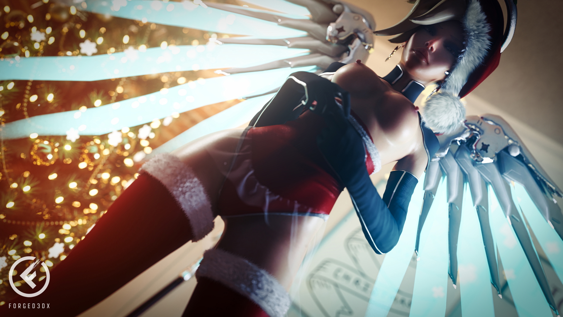 Mercy Merry Christmas Mercy Overwatch 3d Porn 3d Girl Videogame Nude Naked Fit Natural Boobs Natural Tits Topless Ass Booty Nipples Pink Nipples 3