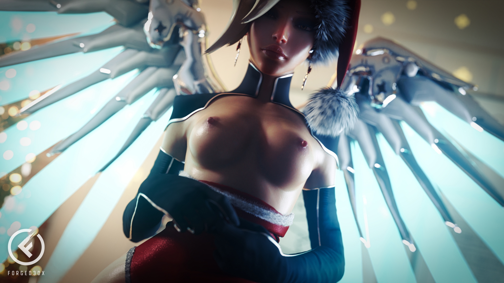 Mercy Merry Christmas Mercy Overwatch 3d Porn 3d Girl Videogame Nude Naked Fit Natural Boobs Natural Tits Topless Ass Booty Nipples Pink Nipples 4