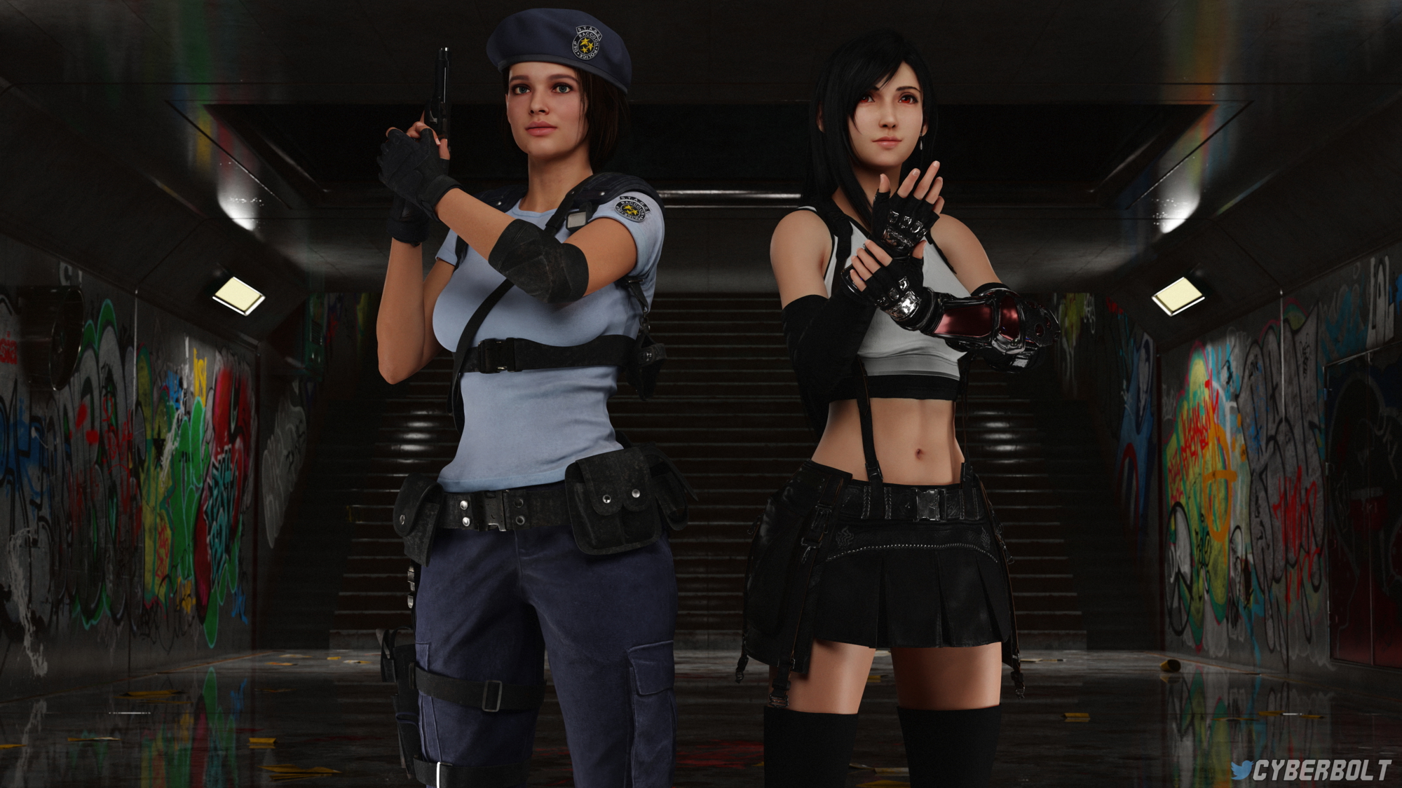 Jill Tifa Twitter Banner Jill Valentine Tifa Lockhart Resident Evil Resident Evil 3 Remake Final Fantasy 7 Final Fantasy 7 Remake 