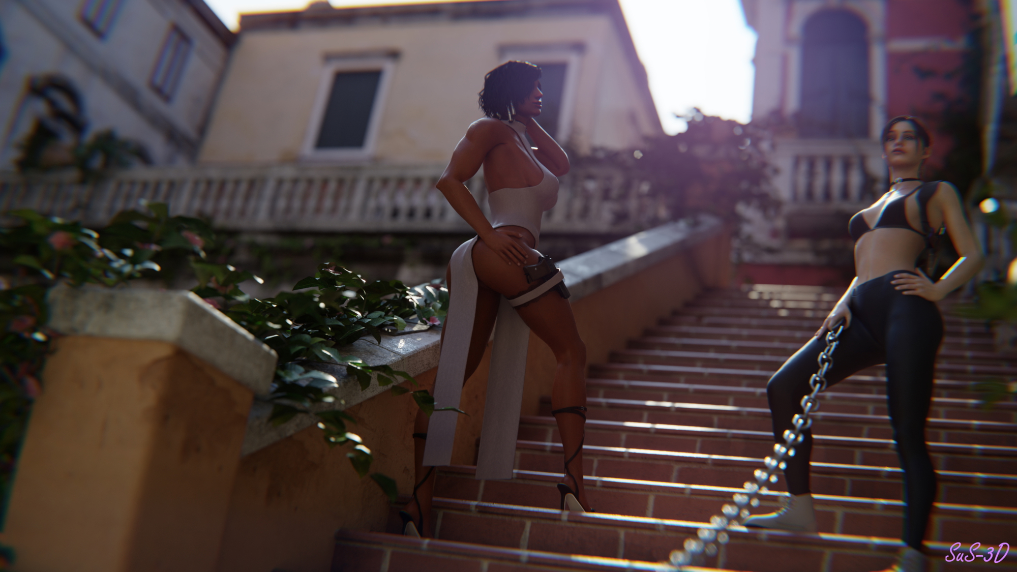 Pharah in Italy Overwatch Pharah Claire Redfield Legs Chained