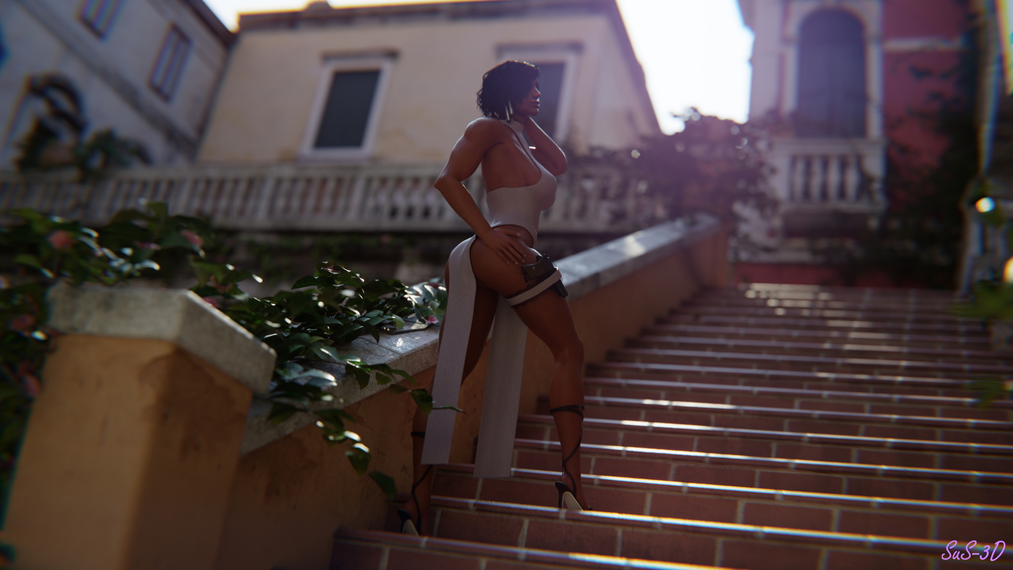 Pharah in Italy Overwatch Pharah Claire Redfield Legs Chained 2
