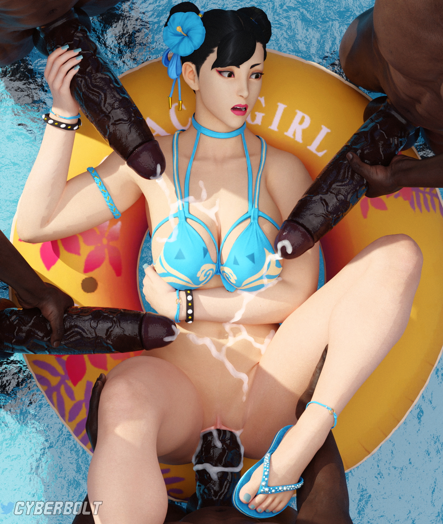 Chun-Li Pool Party Street Fighter Chun Li 1boy1girl Gangbang Cumshot Cum Cum Inside Pool Beach