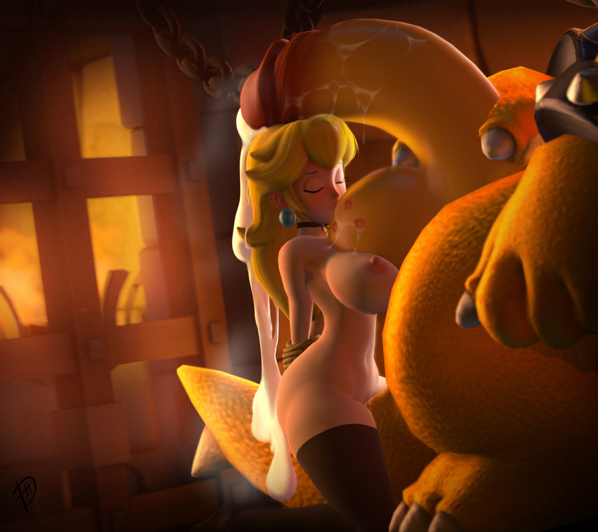 Another Castle Princess Peach Bowser Super Mario Mercy Big Tits Big Cock Thigh Highs Cum Kissing Big Balls Leaking Cum Restrained Forced Futanari Futa Big Breasts Cum Drip Thick Thighs Hips 1girl Choker Lipstick