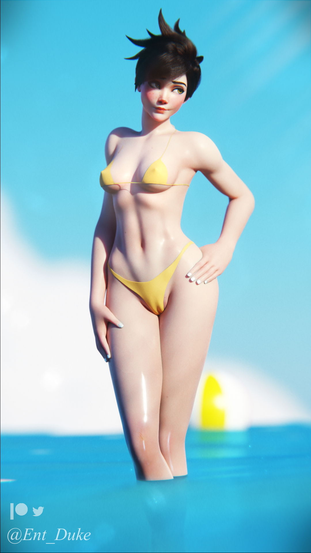 A few renders Overwatch Tracer Mercy 3d Porn Videogame Nude Naked Beach Standing 3