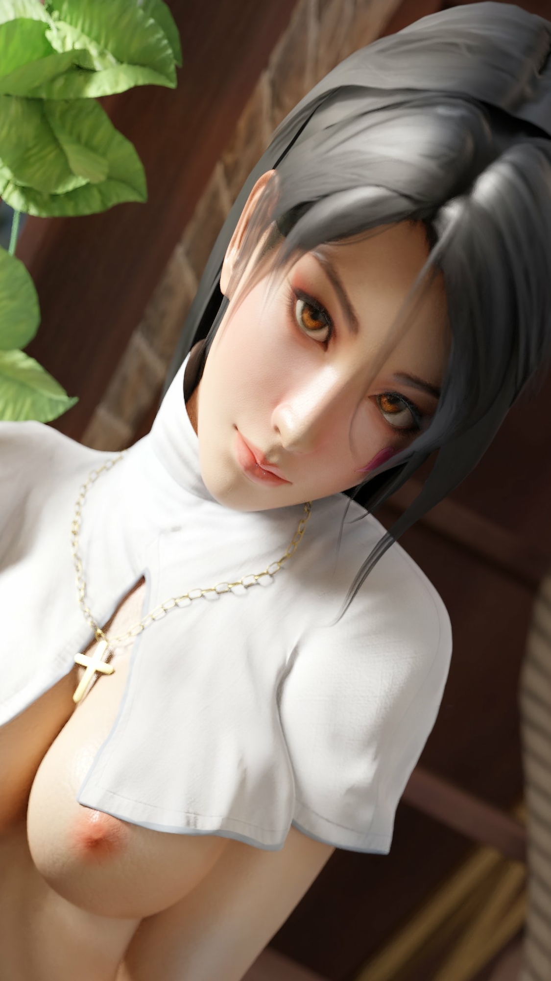 Momiji - Idaten Gil Dead Or Alive Momiji 3d Girl 3d Porn Half Naked Sexy Looking At Viewer Pink Nipples Natural Boobs 2