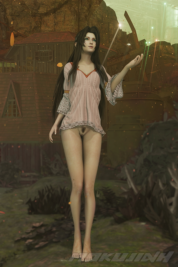 Change of seasons Aerith Gainsborough Final Fantasy 7 Final Fantasy 7 Remake Final Fantasy VII Pinup Pussy Pubic Hair Bottomless Brunette Green Eyes
