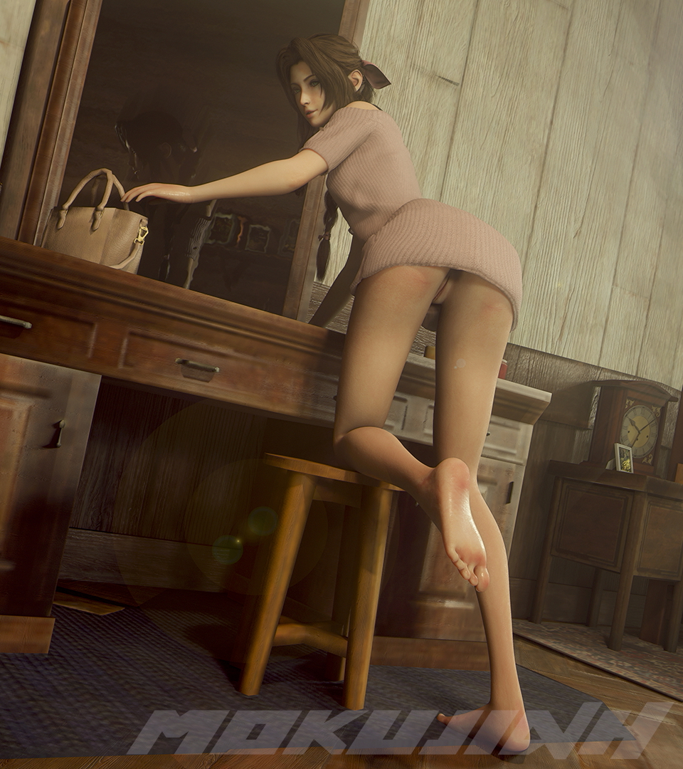 Change of seasons Aerith Gainsborough Final Fantasy 7 Final Fantasy 7 Remake Final Fantasy VII Pinup Pussy Pubic Hair Bottomless Brunette Green Eyes 2