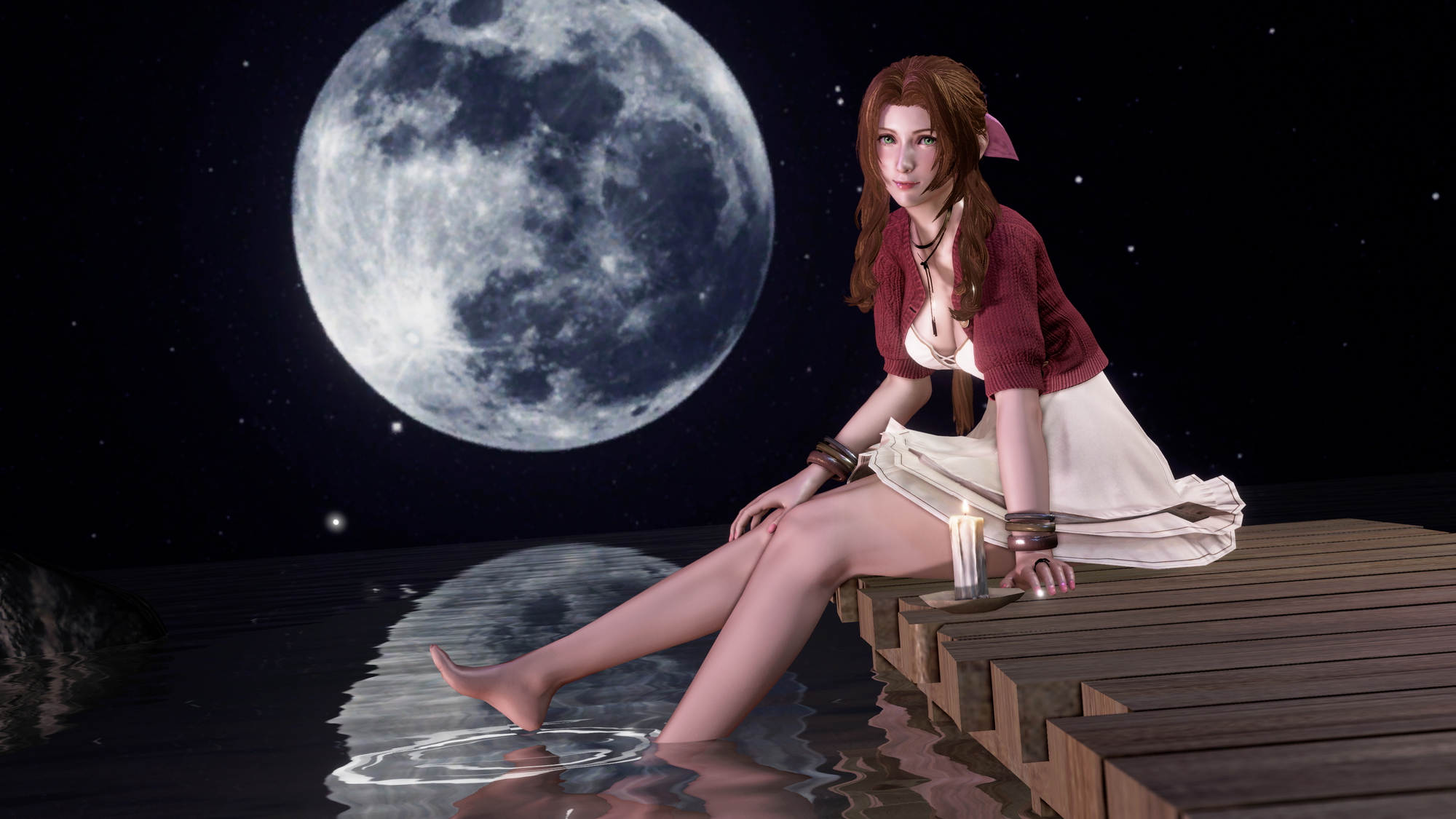 Full moon Aerith Gainsborough Final Fantasy 3d Porn 3d Girl Nsfw Videogame Pink Nipples Natural Boobs Natural Tits Topless Feet 2