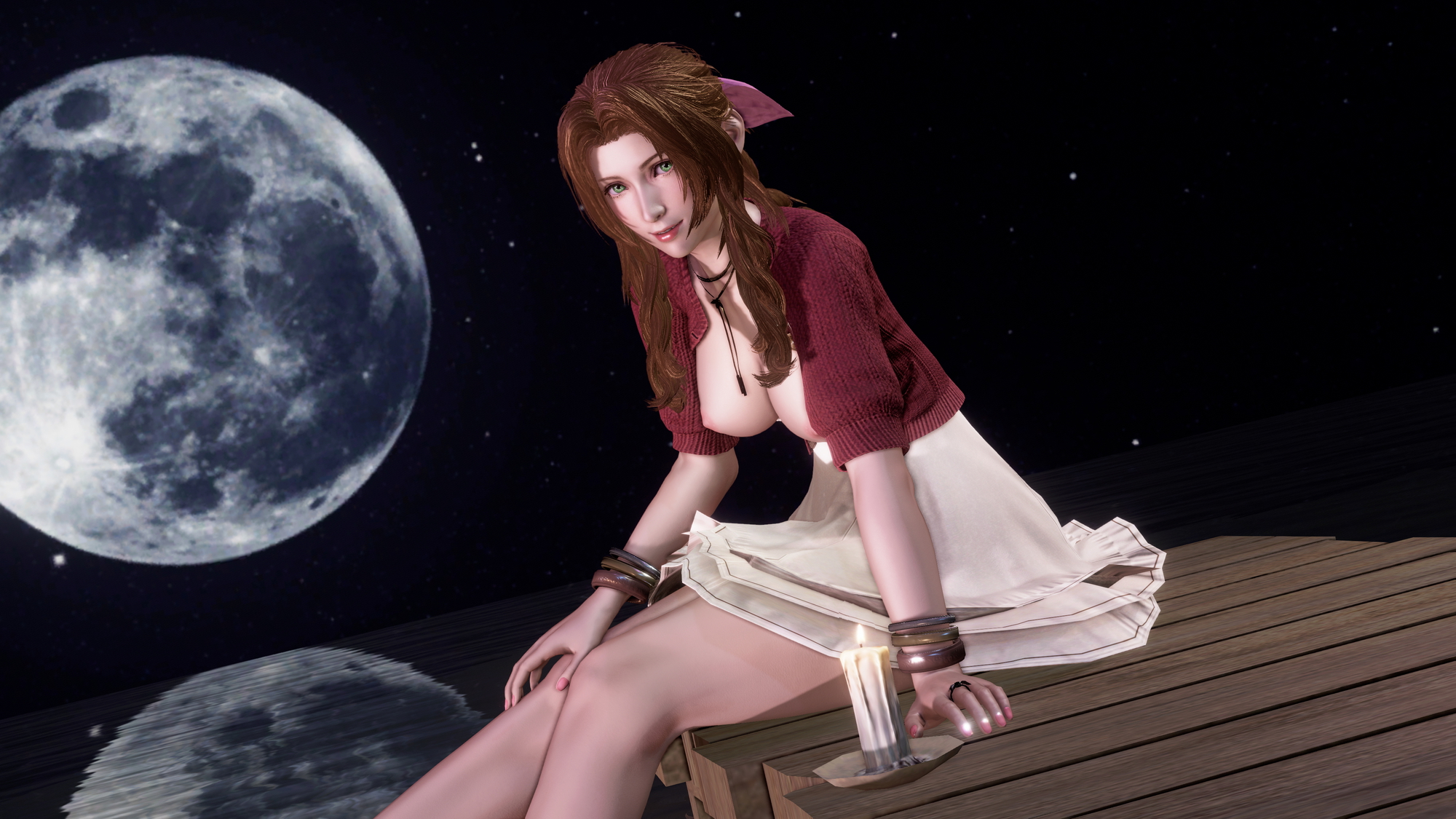 Full moon Aerith Gainsborough Final Fantasy 3d Porn 3d Girl Nsfw Videogame Pink Nipples Natural Boobs Natural Tits Topless Feet 6