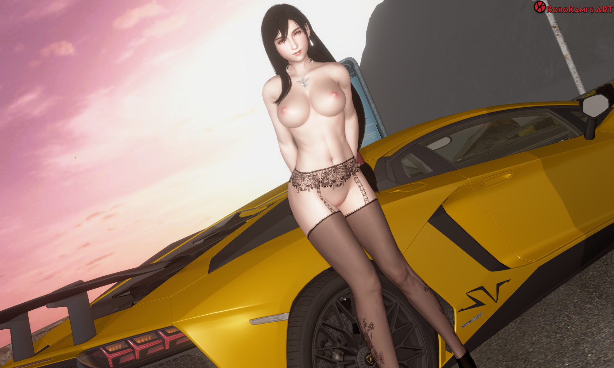 Modern and Sexy Final Fantasy Tifa Lockhart 3d Porn 3d Girl Nsfw Videogame Nude Naked Pink Nipples Big Tits Topless Car Lingerie Pussy Posing