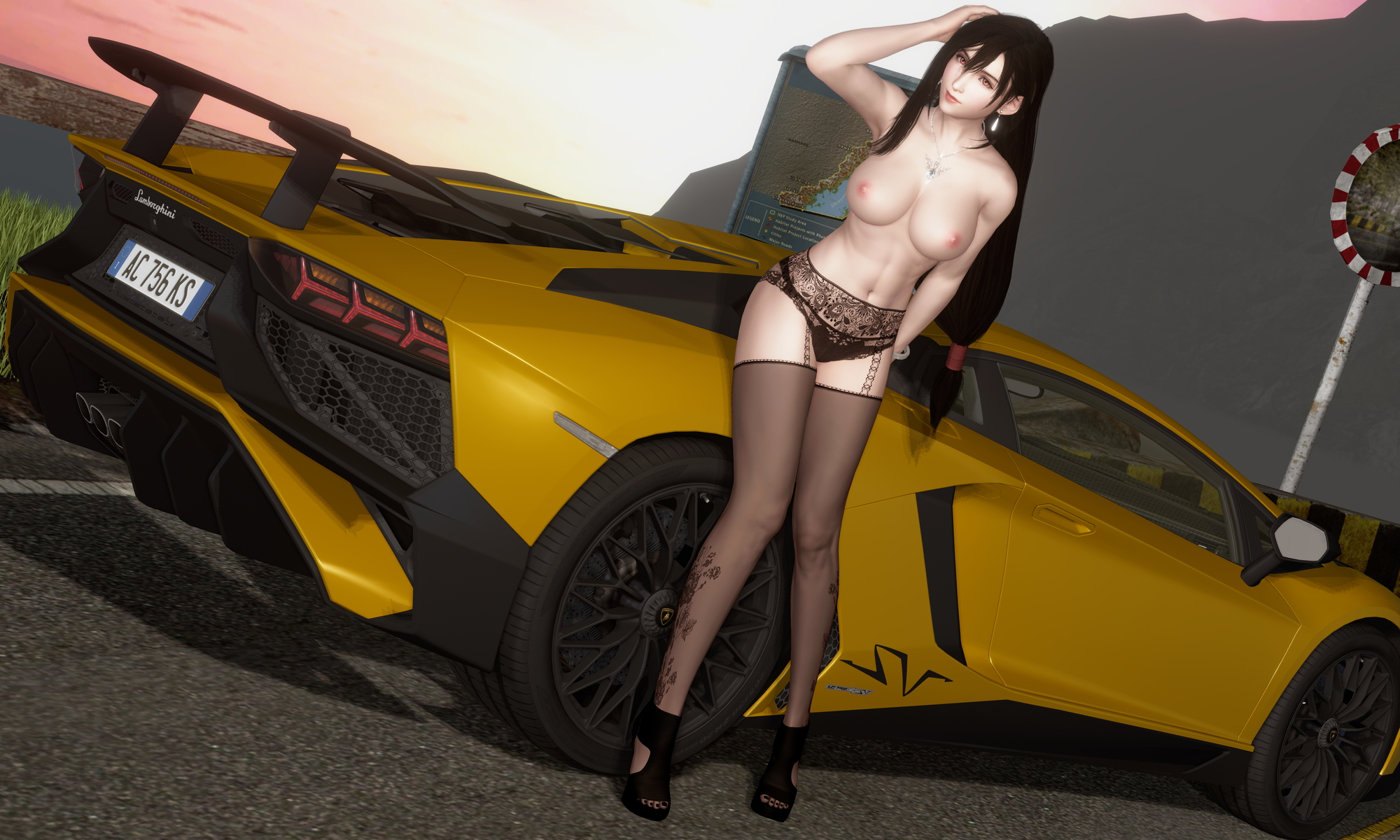 Modern and Sexy Final Fantasy Tifa Lockhart 3d Porn 3d Girl Nsfw Videogame Nude Naked Pink Nipples Big Tits Topless Car Lingerie Pussy Posing 4