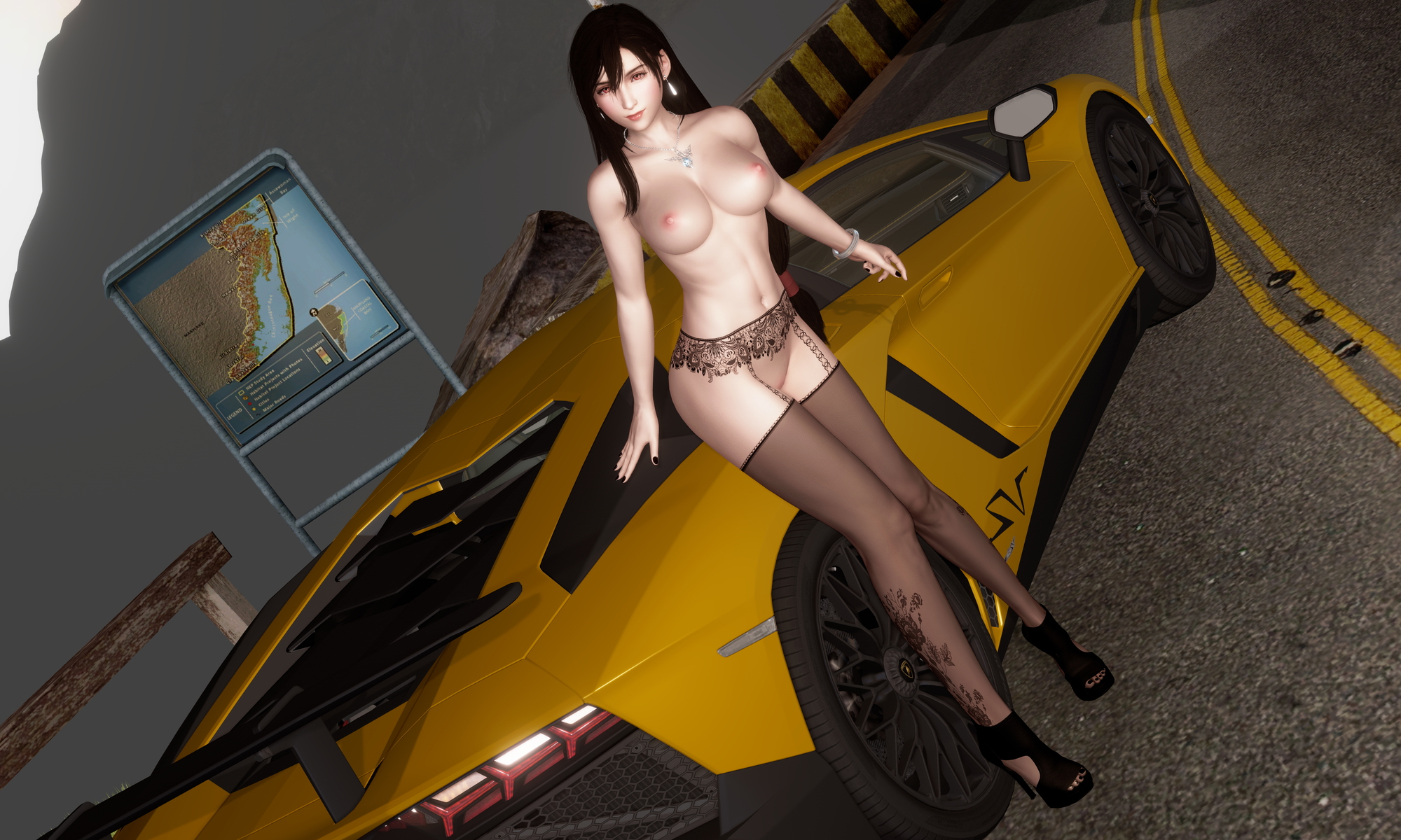 Modern and Sexy Final Fantasy Tifa Lockhart 3d Porn 3d Girl Nsfw Videogame Nude Naked Pink Nipples Big Tits Topless Car Lingerie Pussy Posing 7