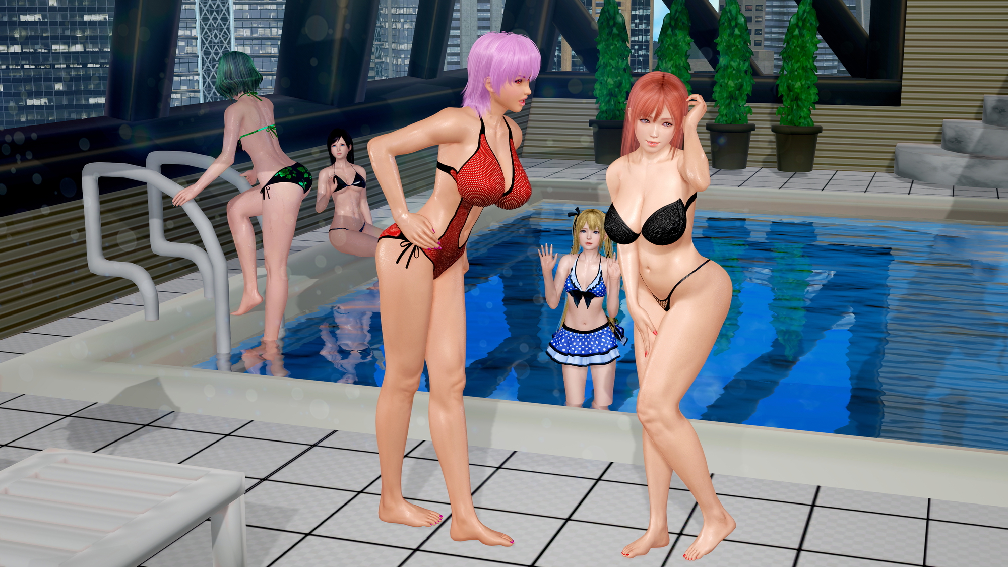 夏のプール / Summer pool Honoka Ayane Marie Rose 3d Porn 3d Girl Nsfw Videogame Nude Naked Pool Pink Nipples Big Breasts Big Tits Big boobs