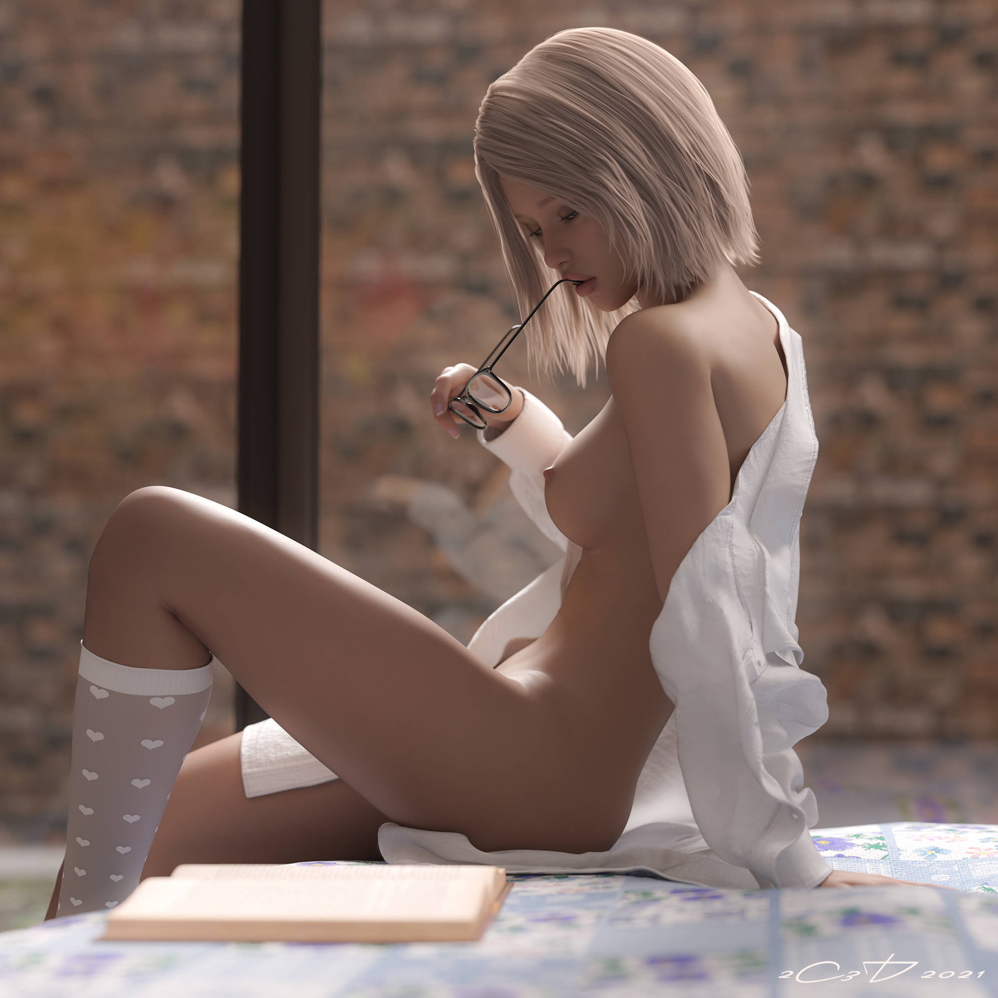 An Open Book Original 3d Porn 3d Girl Nsfw Nude Naked Pink Nipples Glasses Sexy