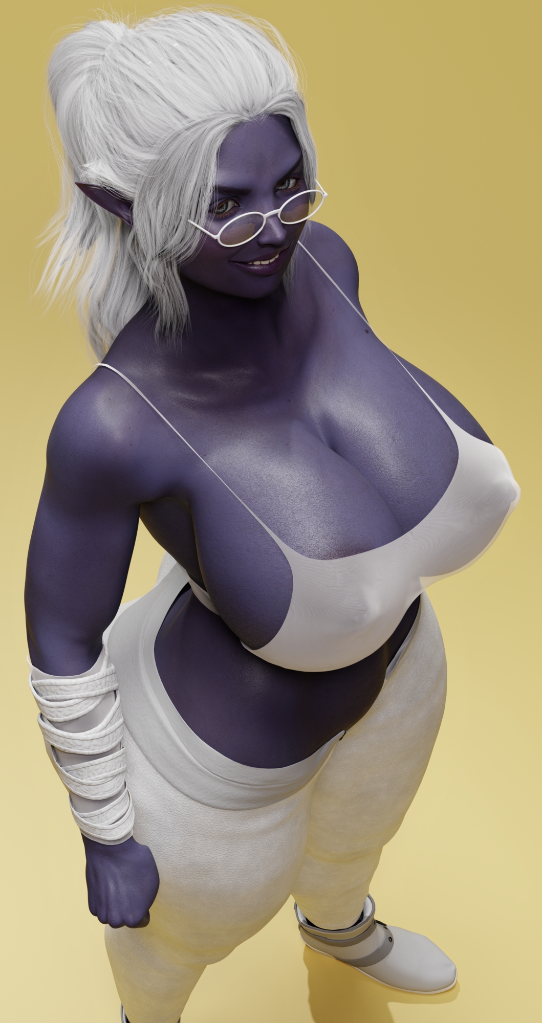 Stronk Elf  Big Breasts Big Tits Hips Thighs Glasses Huge Boobs Elf Erect Nipples Big Nipples Thicc Areola Tall Girl Ponytail Tight Top