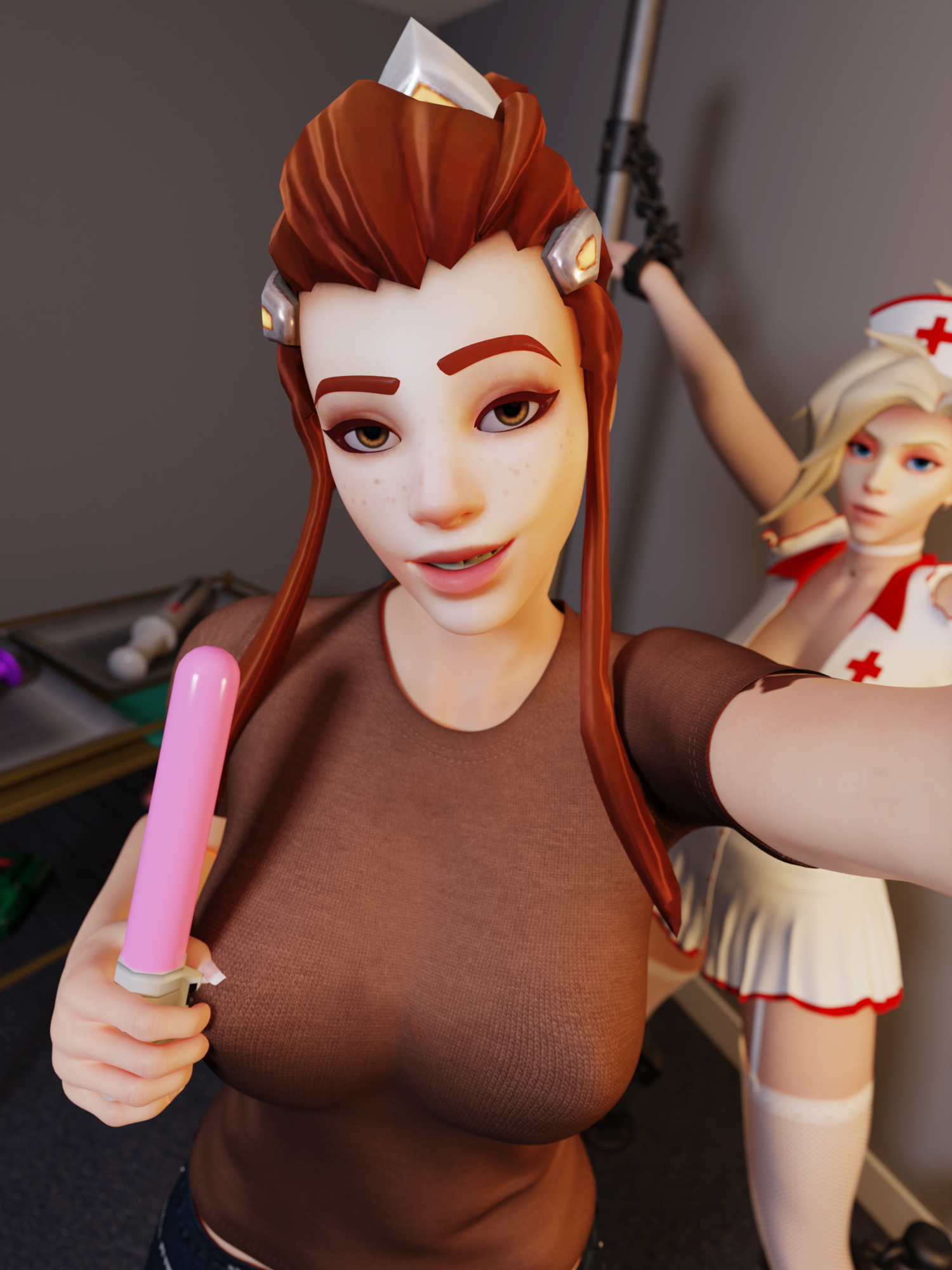 Brigitte & Mercy - Bondage Overwatch Brigitte Mercy 3d Porn 3d Girl Nsfw Bondage Gag Ball Sex Toy Dildo Mad Handcuff Masturbating Pussy Insertion Lingerie Nurse Grab Boobs 2