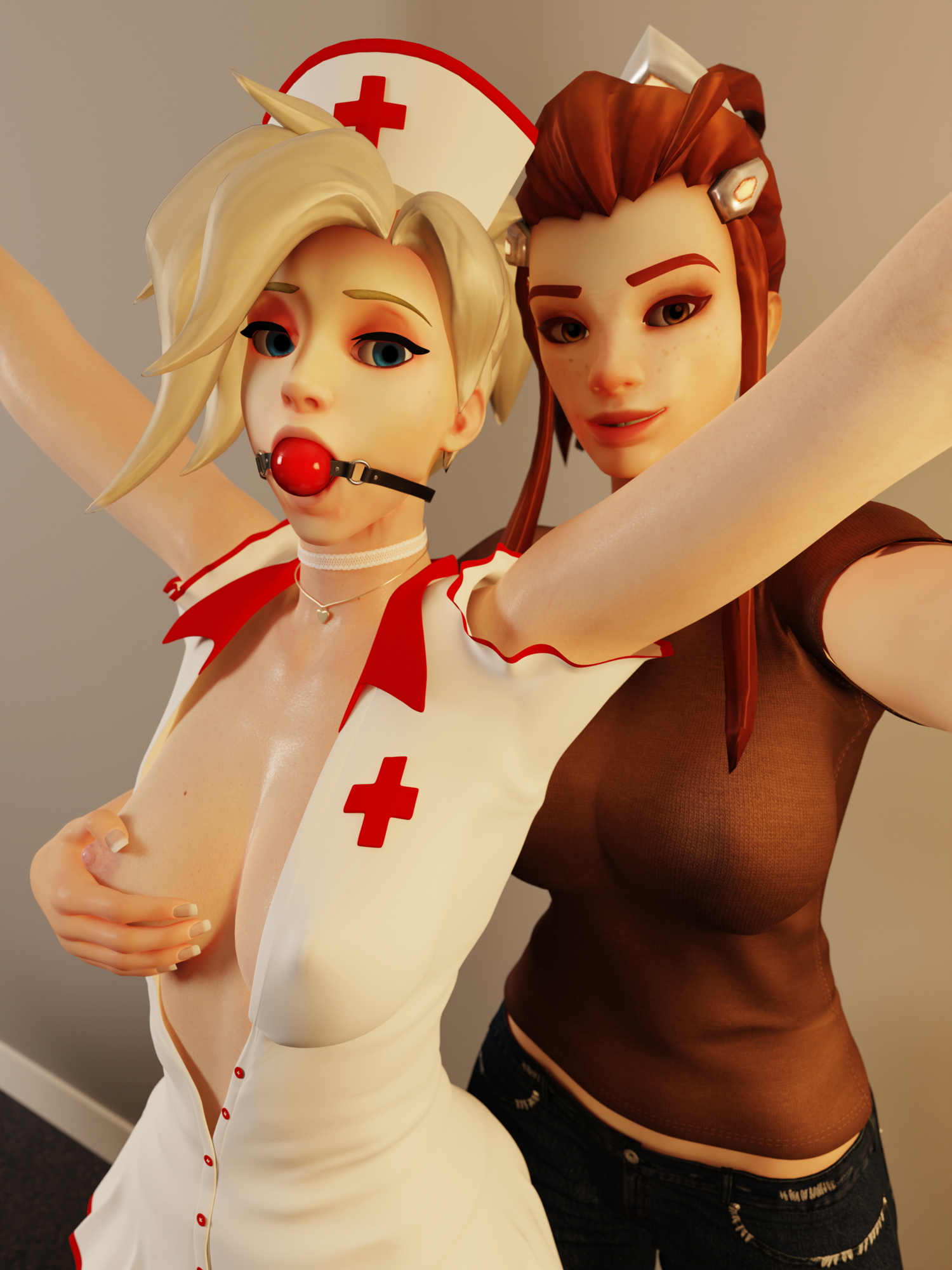 Brigitte & Mercy - Bondage Overwatch Brigitte Mercy 3d Porn 3d Girl Nsfw Bondage Gag Ball Sex Toy Dildo Mad Handcuff Masturbating Pussy Insertion Lingerie Nurse Grab Boobs 4