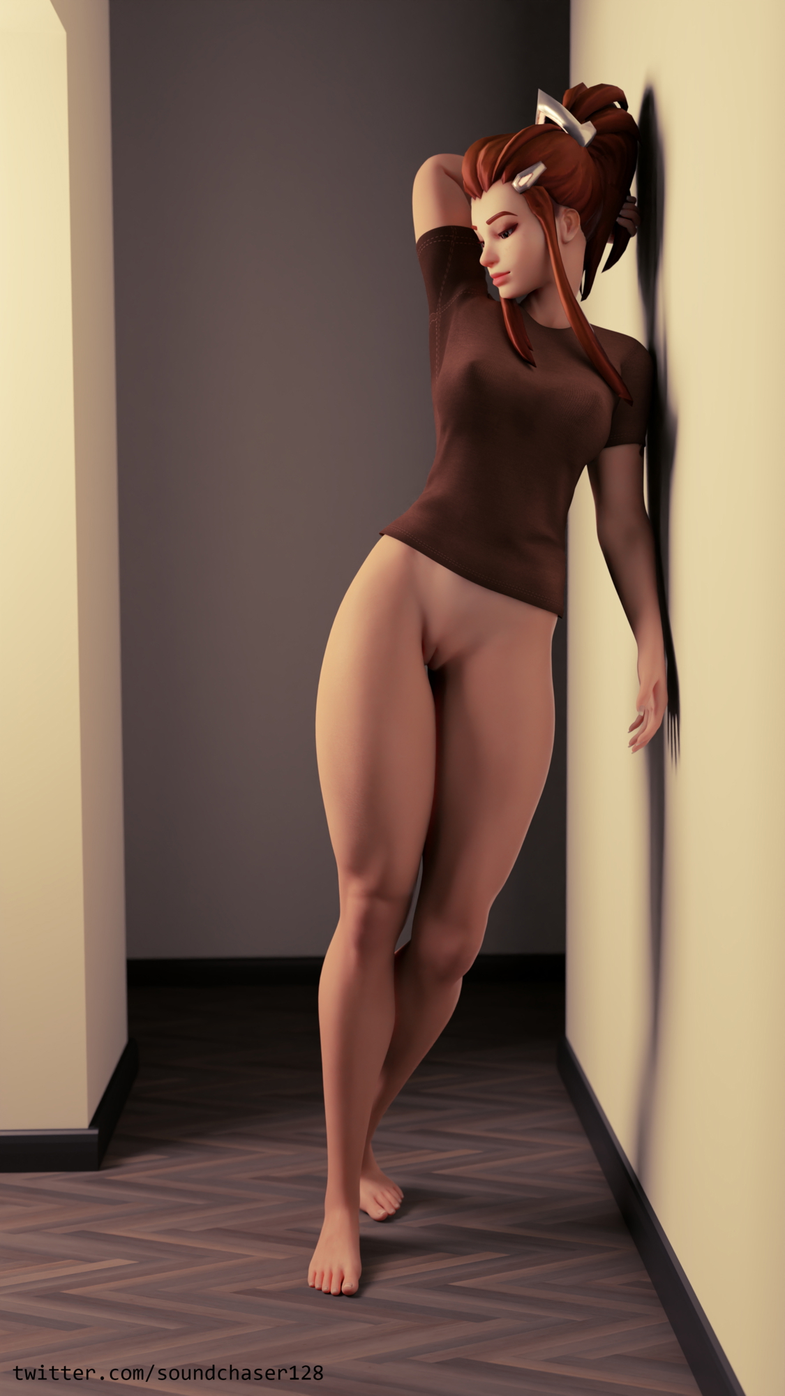 Brigitte - Hallway Pinup Overwatch Brigitte 3d Porn 3d Girl Nsfw Pose Pinup Naked Nude Nipple Piercing Pink Nipples Half Naked Undressed Pussy 2