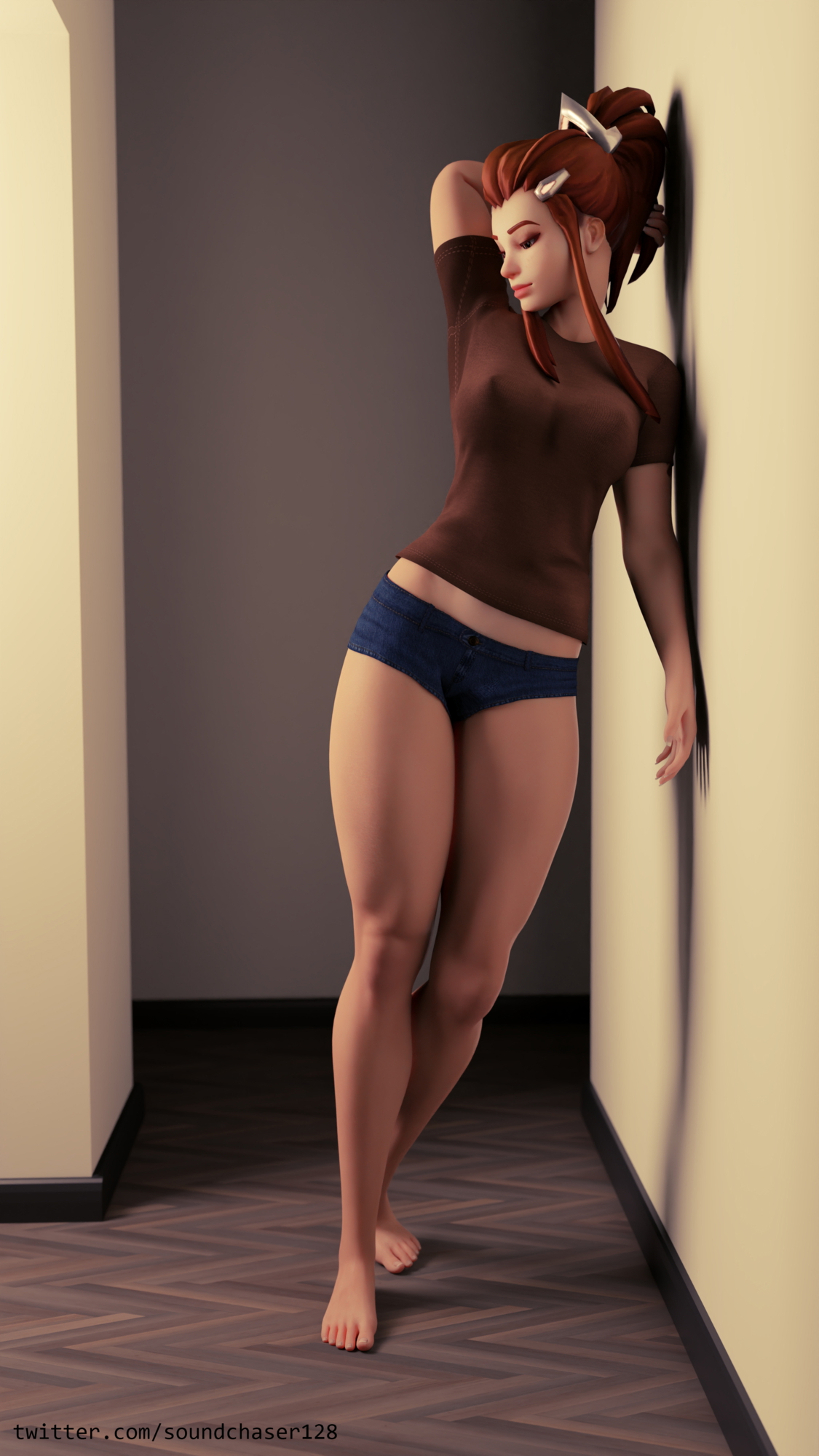 Brigitte - Hallway Pinup Overwatch Brigitte 3d Porn 3d Girl Nsfw Pose Pinup Naked Nude Nipple Piercing Pink Nipples Half Naked Undressed Pussy 3