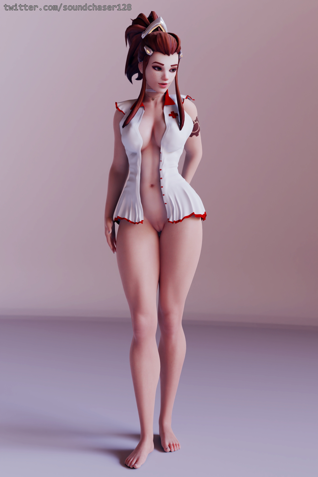Brigitte - Nurse Pinup Overwatch Brigitte 3d Porn 3d Girl Nsfw Nude Naked Nurse Undressed Pose Shaved Pussy 2