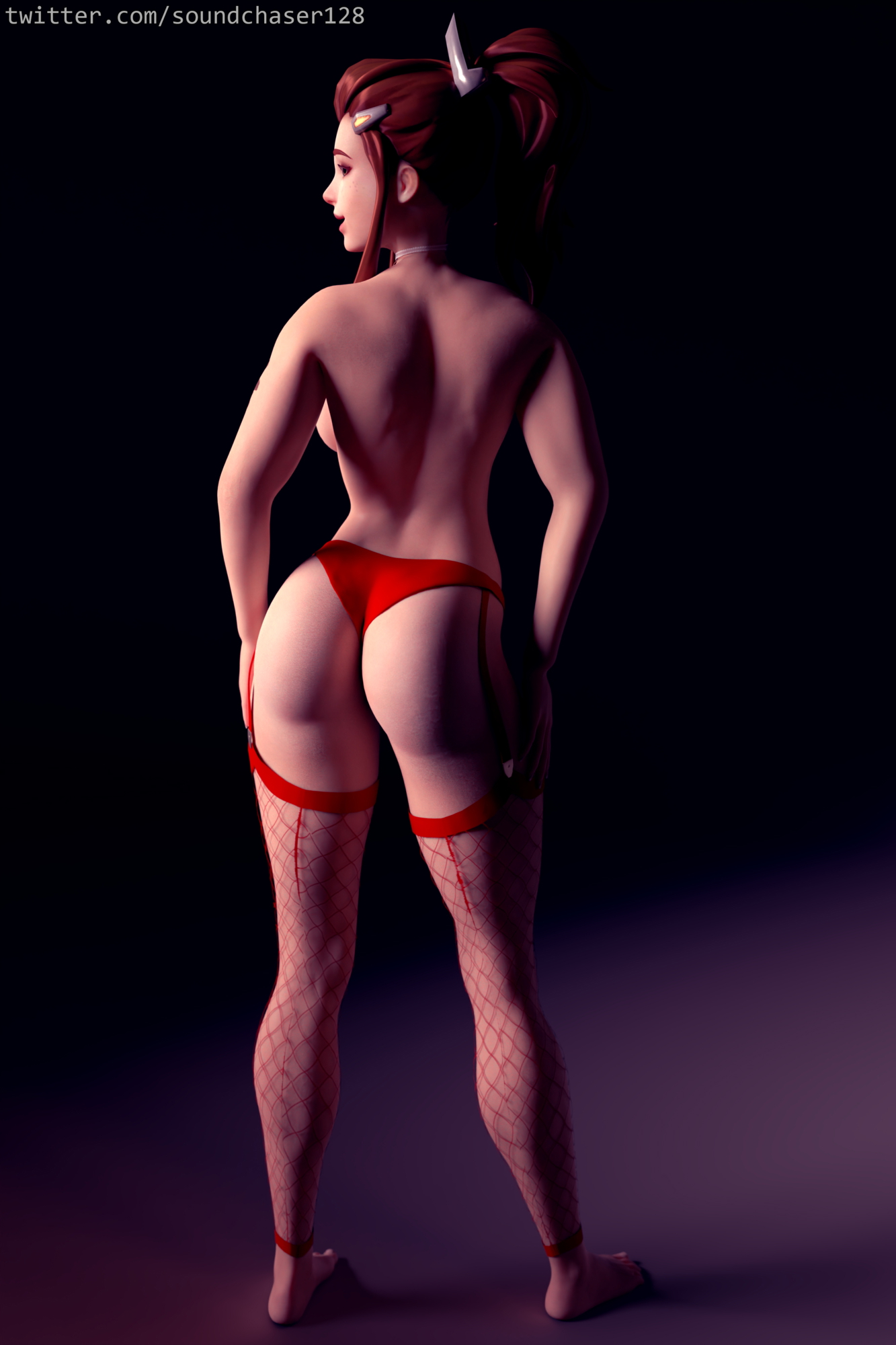 Brigitte - Lowkey Pinup Overwatch Brigitte 3d Porn 3d Girl Nsfw Half Naked Nude Pose Pinup Big Booty Natural Breast 4