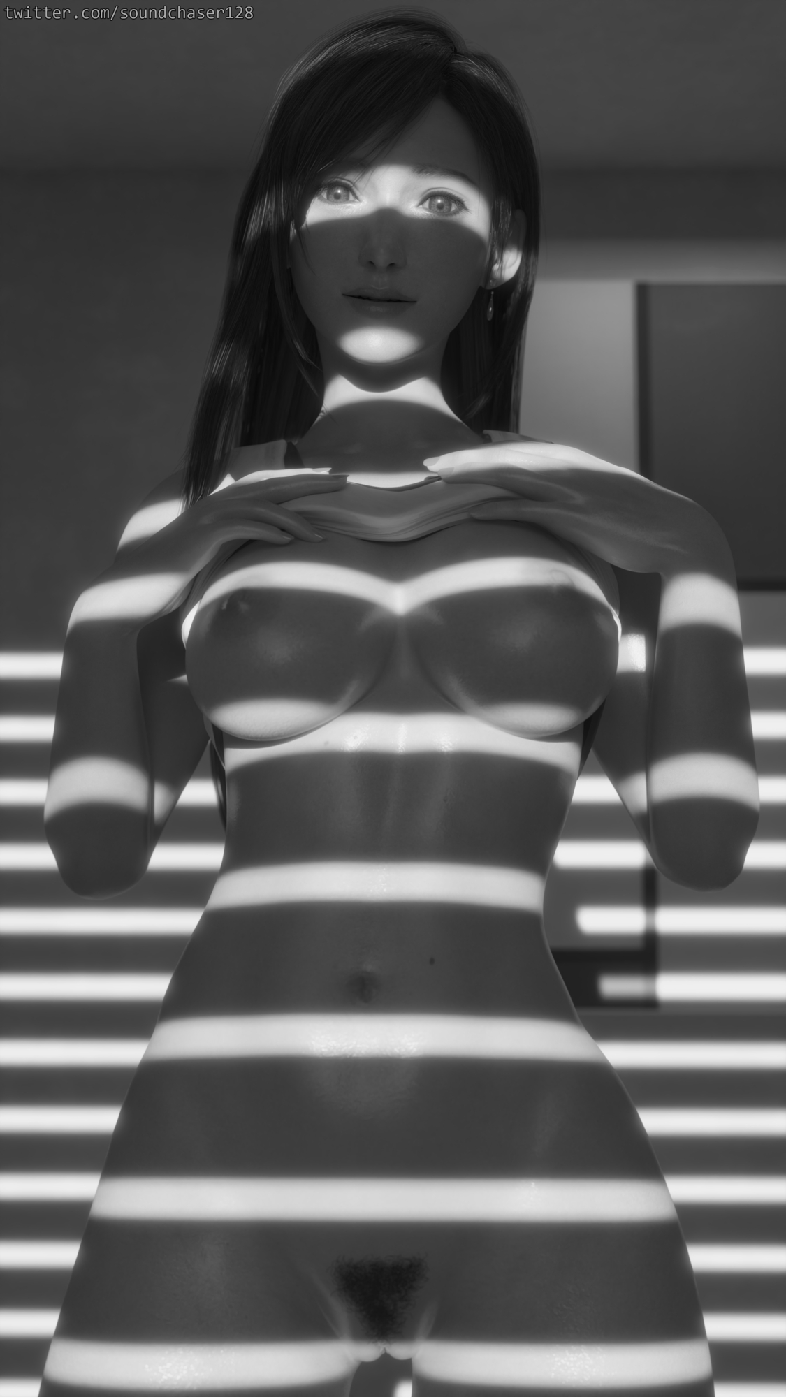 Tifa Lockhart - Pinup Tifa Lockhart Final Fantasy 3d Porn 3d Girl Nsfw Pinup Pose Black And White Shaved Pussy Pubic Hair Sexy
