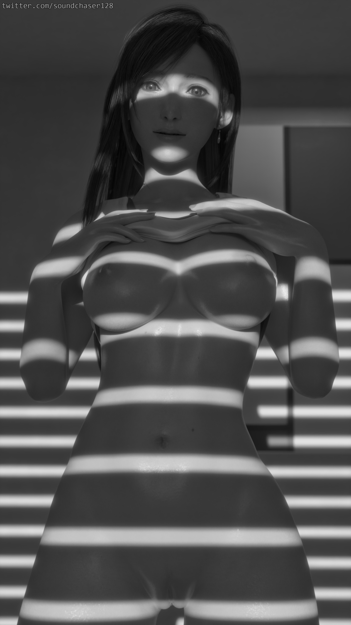 Tifa Lockhart - Pinup Tifa Lockhart Final Fantasy 3d Porn 3d Girl Nsfw Pinup Pose Black And White Shaved Pussy Pubic Hair Sexy 3