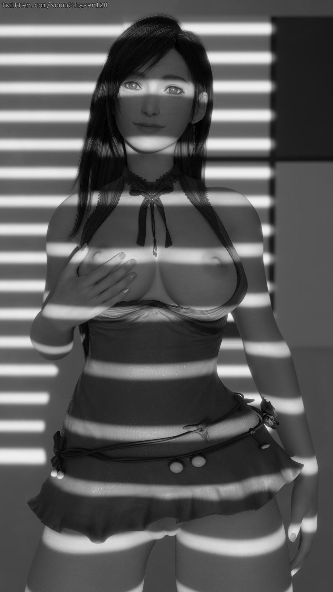 Tifa Lockhart - Pinup Tifa Lockhart Final Fantasy 3d Porn 3d Girl Nsfw Pinup Pose Black And White Shaved Pussy Pubic Hair Sexy 5