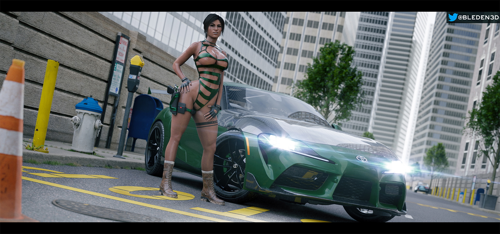 Lara with da Supra  Nude Partially_clothed Partially_nude Sexy Big Tits Big Breasts Lingerie Supra Pinup Exposed Nipples Car Public In Public