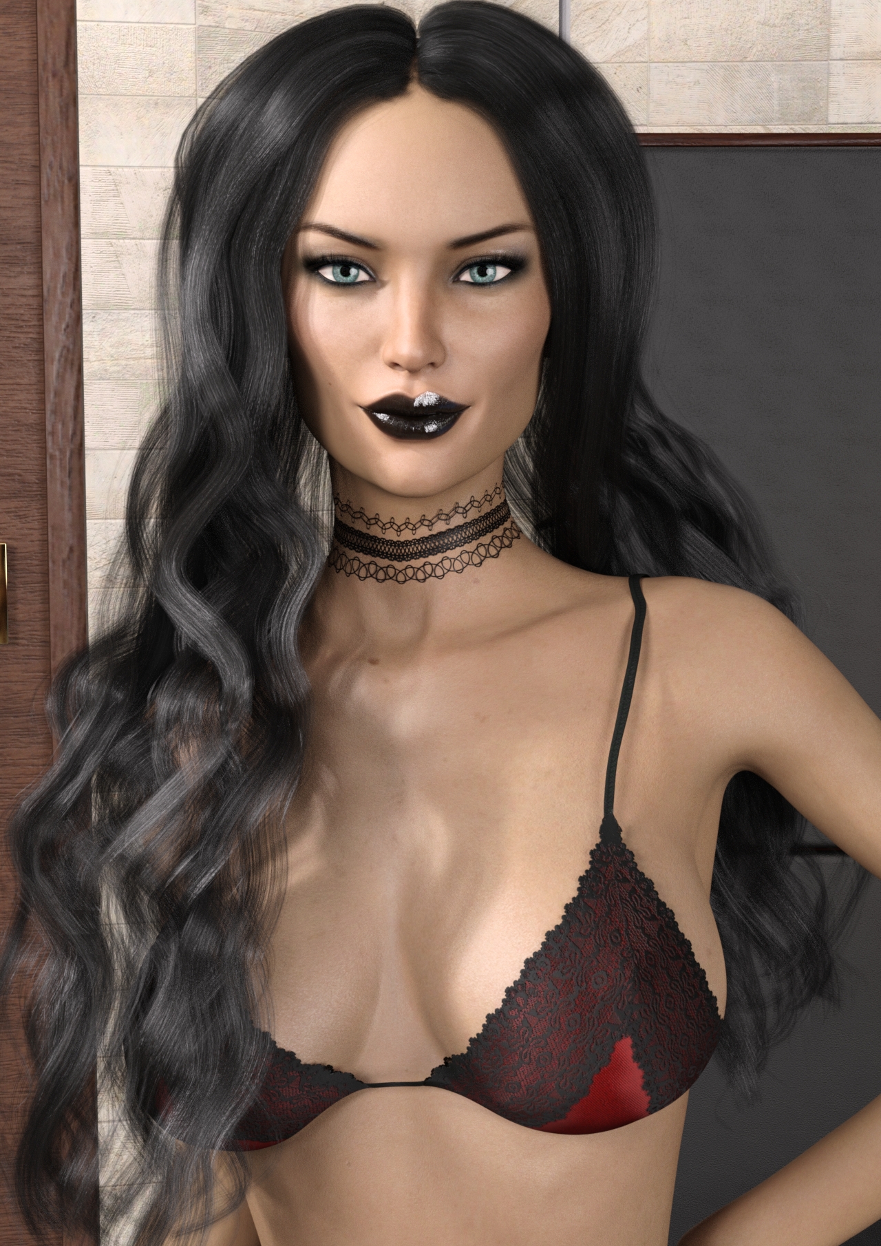 Nina  Black Hair Goth Female Pinup