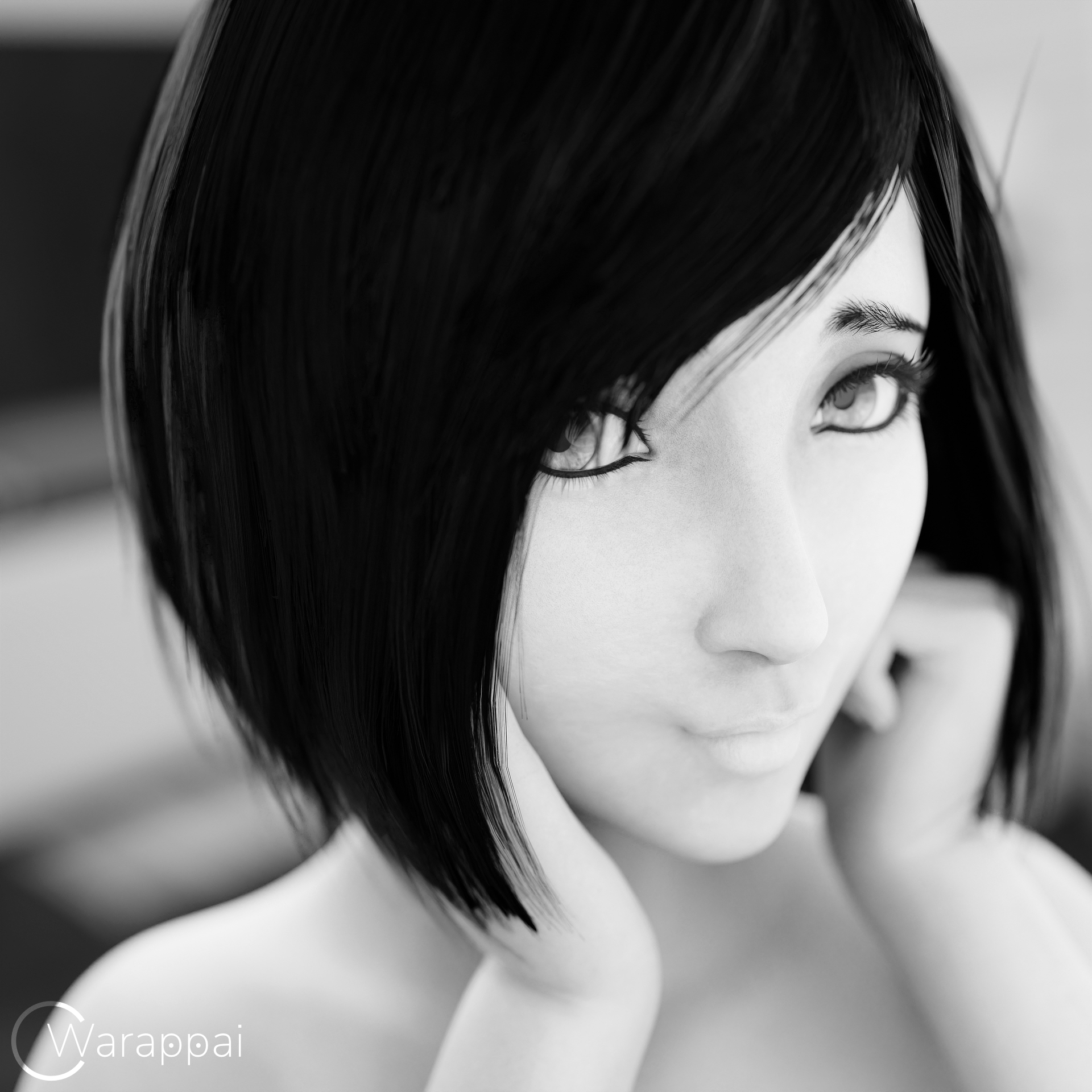 Tifa being cute with her face (BW = black and white version)