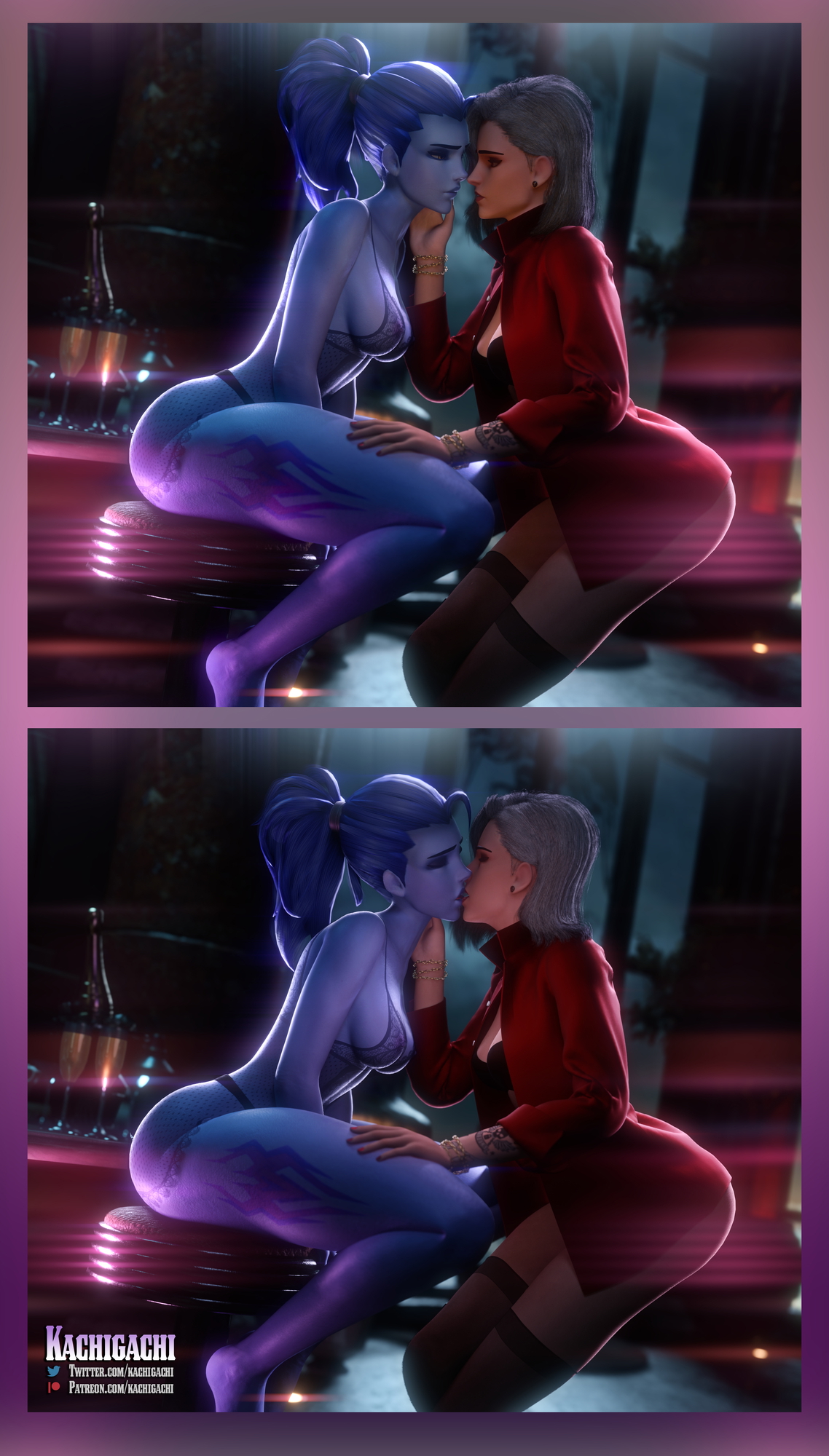 Widowmaker x Ashe | Romantic evening Widowmaker Ashe Overwatch Kissing Thighs Ass Breasts Lingerie