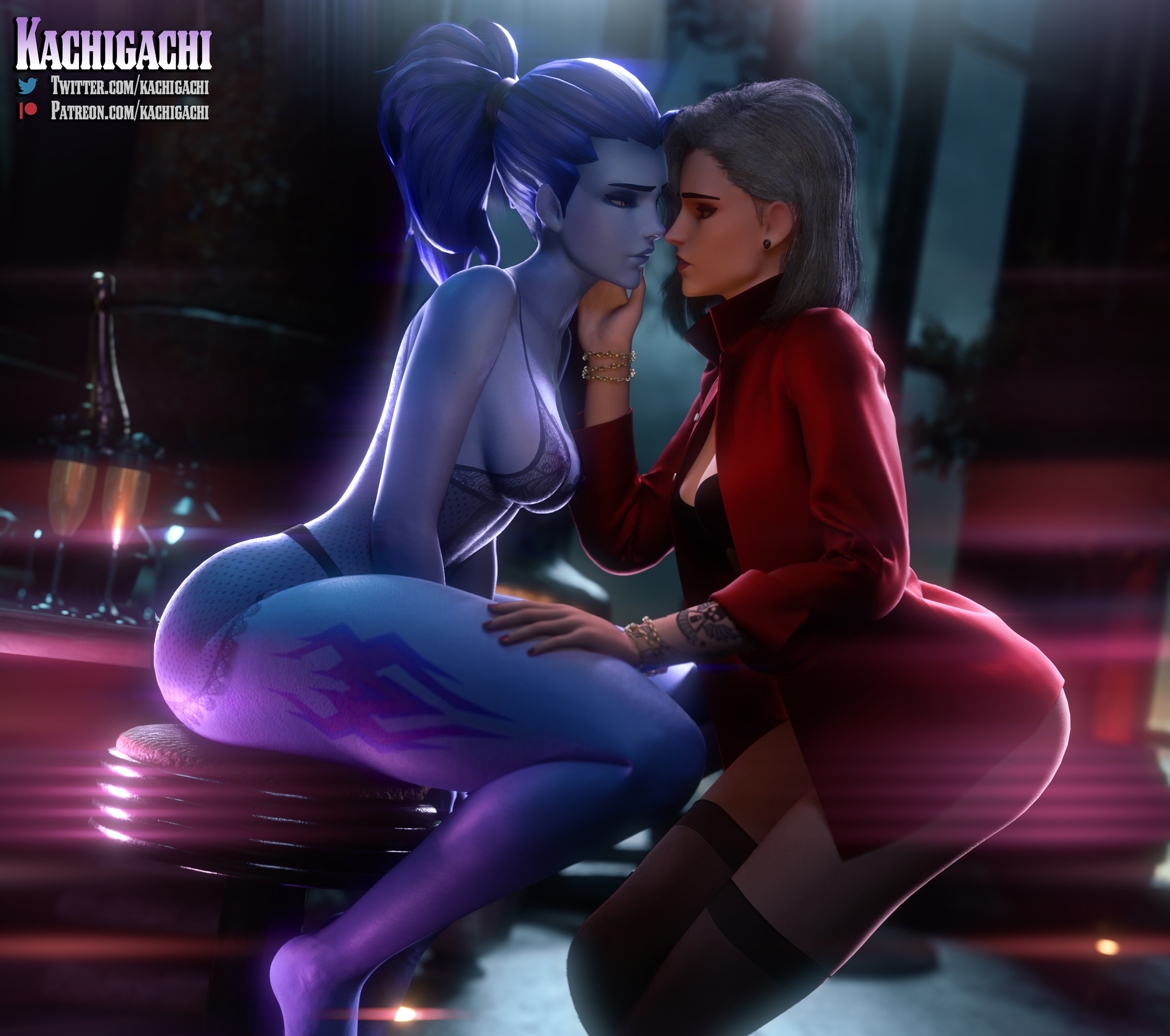 Widowmaker x Ashe | Romantic evening Widowmaker Ashe Overwatch Kissing Thighs Ass Breasts Lingerie 2