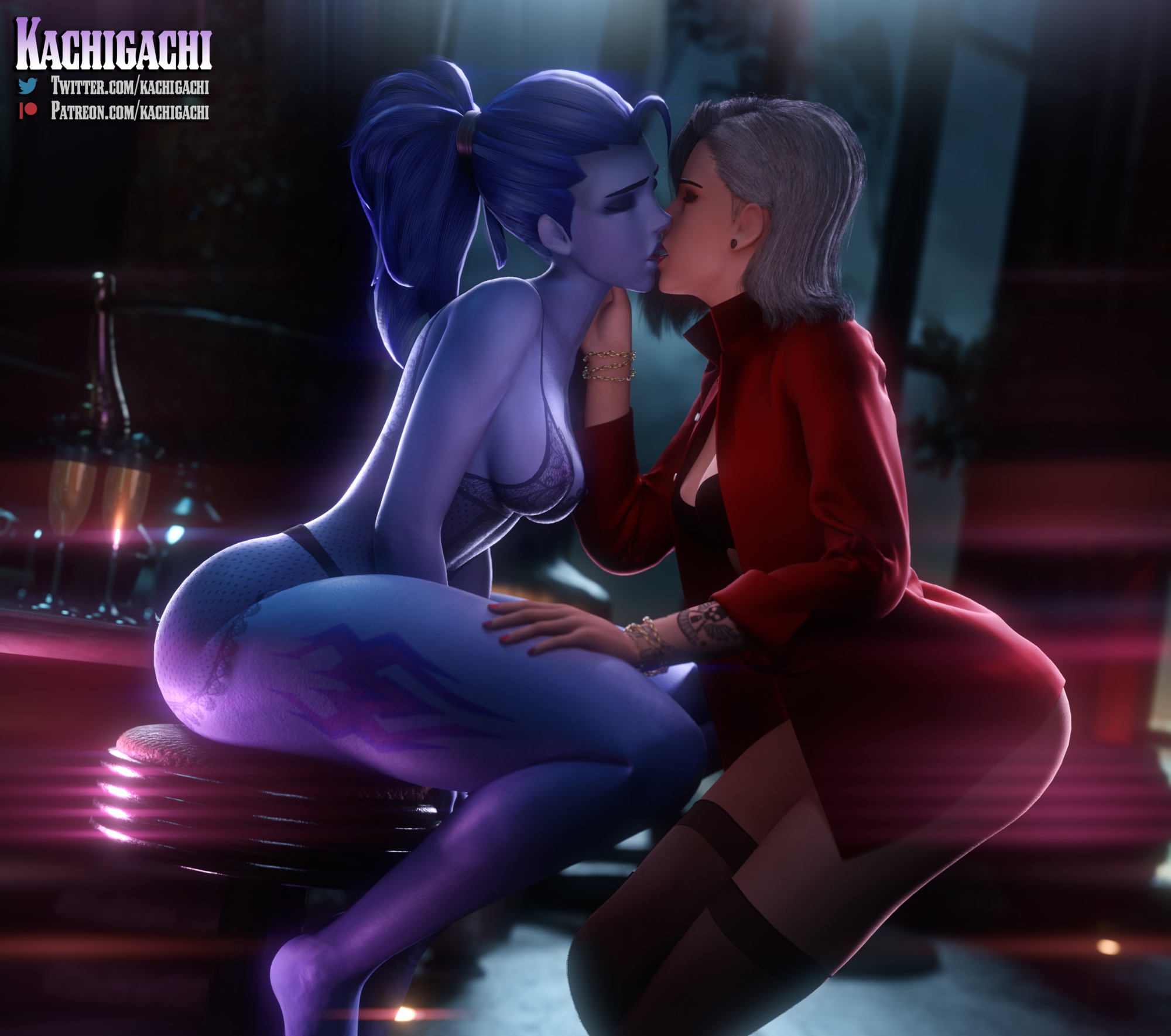 Widowmaker x Ashe | Romantic evening Widowmaker Ashe Overwatch Kissing Thighs Ass Breasts Lingerie 3