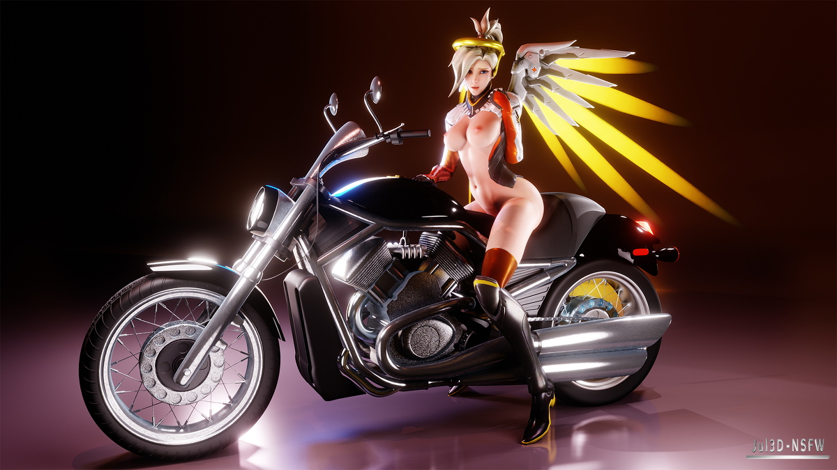 Mercy on a bike naked Overwatch Mercy Overwatch Riding Bike Naked Lingerie Outfit Hot Sexy Fishnet Stockings Videogame