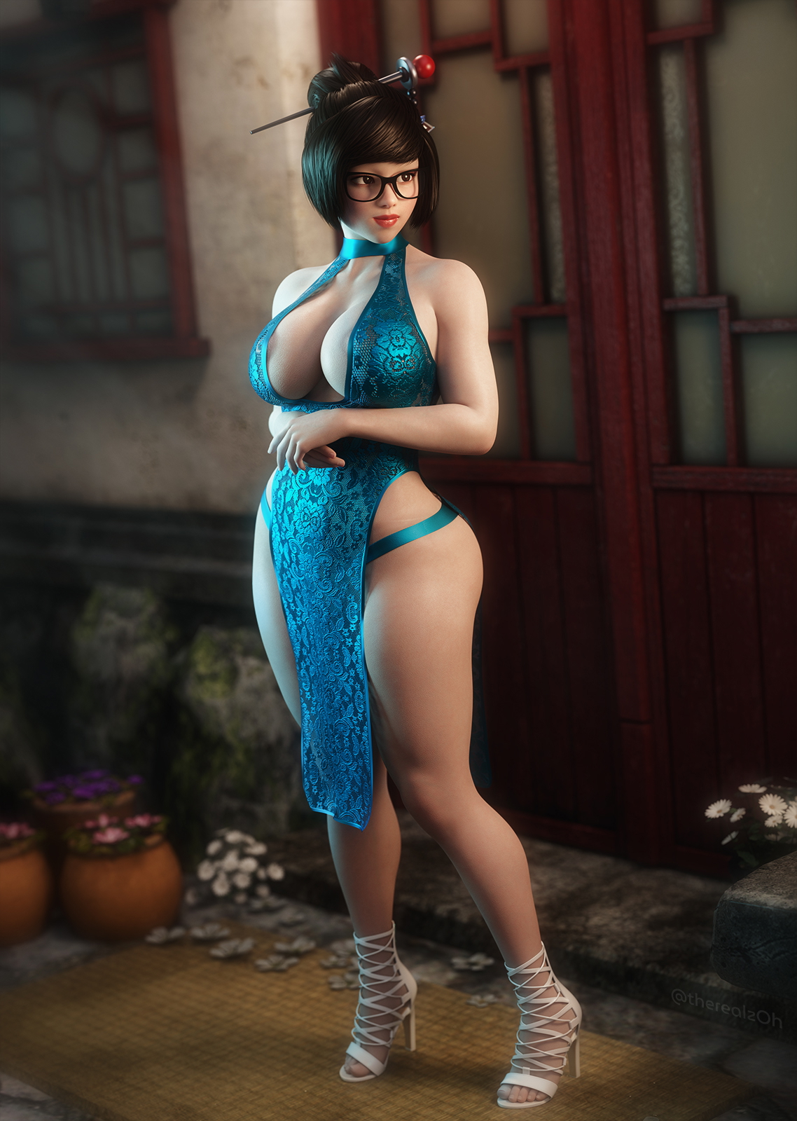 Mei in a qipao but you know... sluttified. Mei (Overwatch) Overwatch 3d Girl 3d Porn Curvy Big Breasts Sexy High Heels