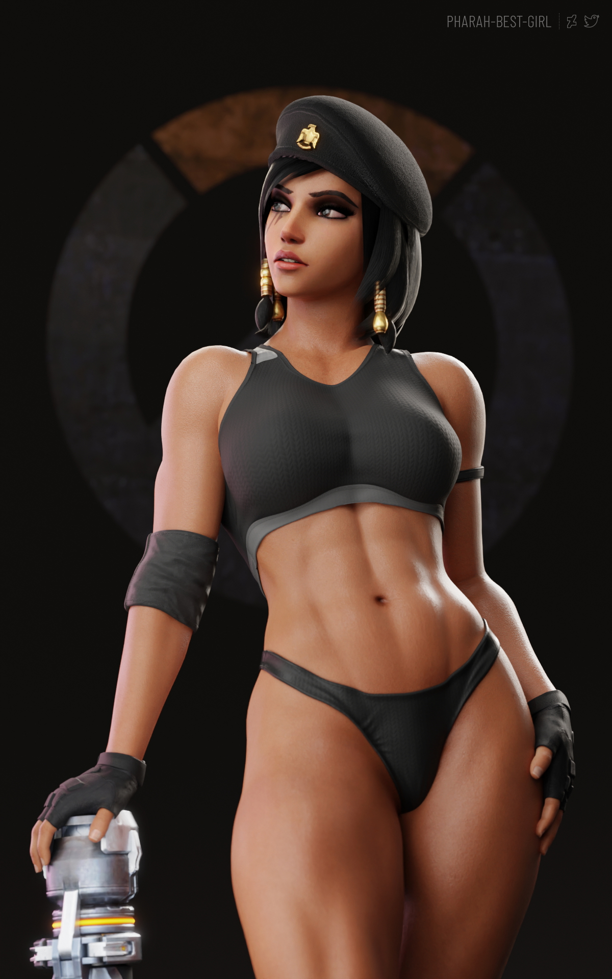 Pinup 127 Pharah (overwatch) Overwatch Pharah Muscular Girl Muscles Musclegirl Brownskin