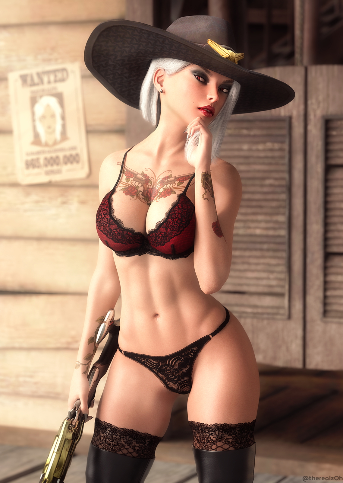 Ashe giving you that look tho Ashe Overwatch 3d Girl 3d Porn Western Cowgirl Lingerie Looking At Viewer