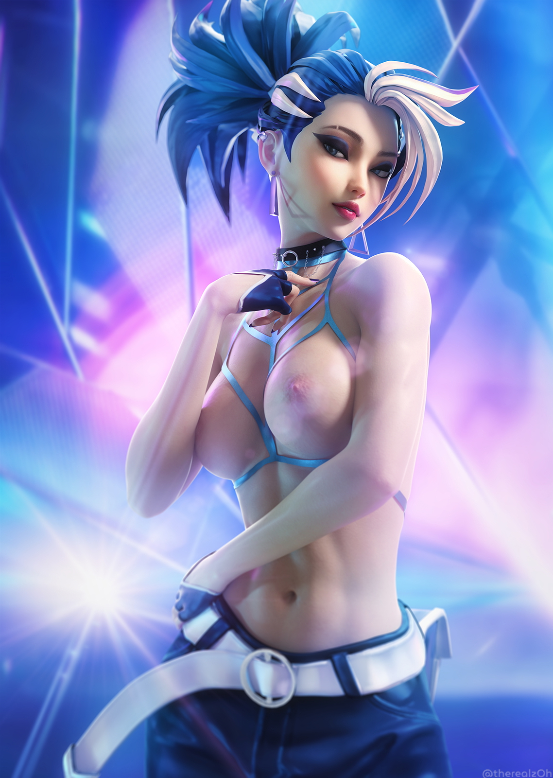 Akali portrait Akali League Of Legends 3d Girl 3d Porn Sexy Topless Looking At Viewer 2