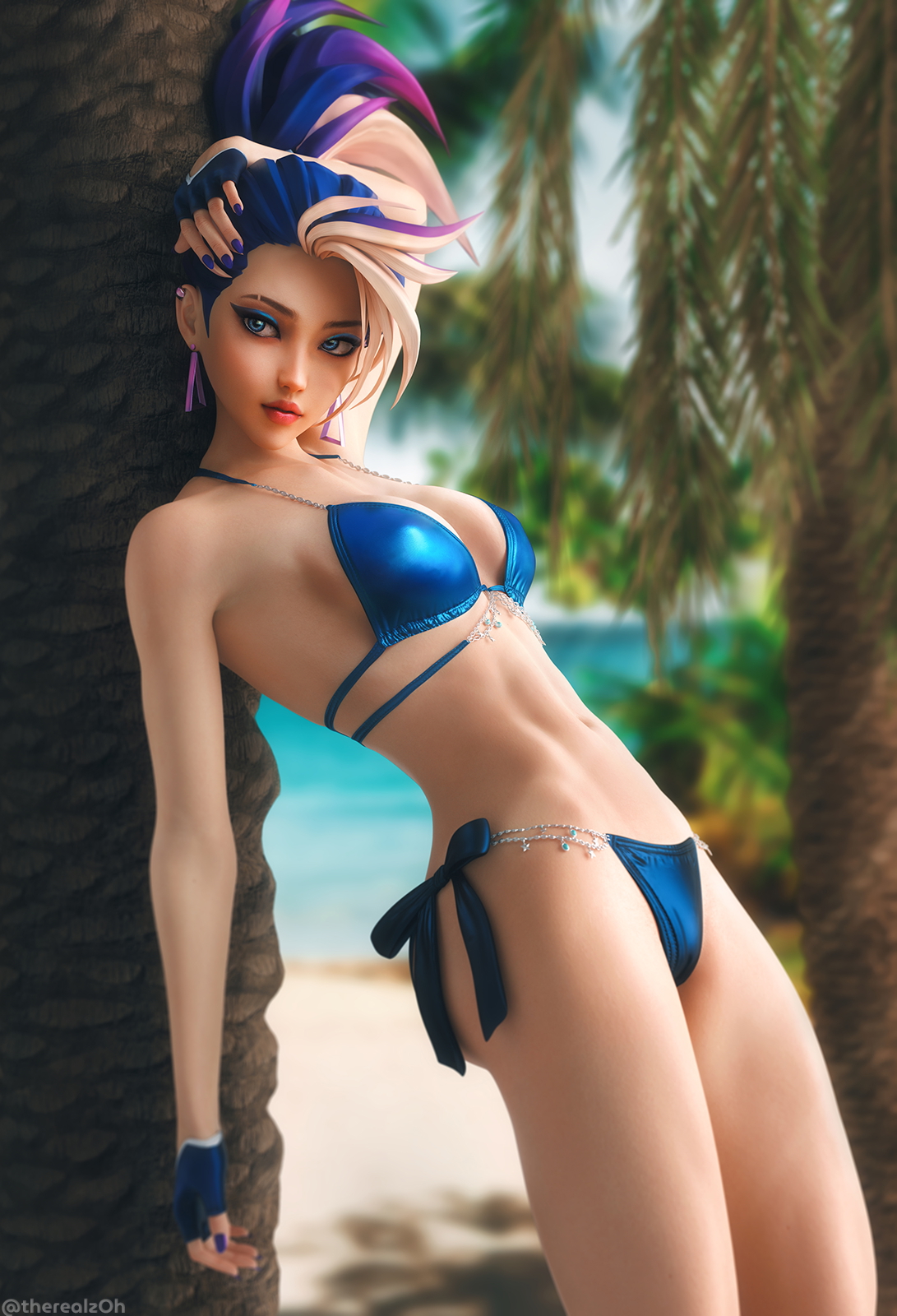 Akali bikini League Of Legends Akali 3d Girl 3d Porn Portrait Sexy Natural Boobs Swimsuit Beach