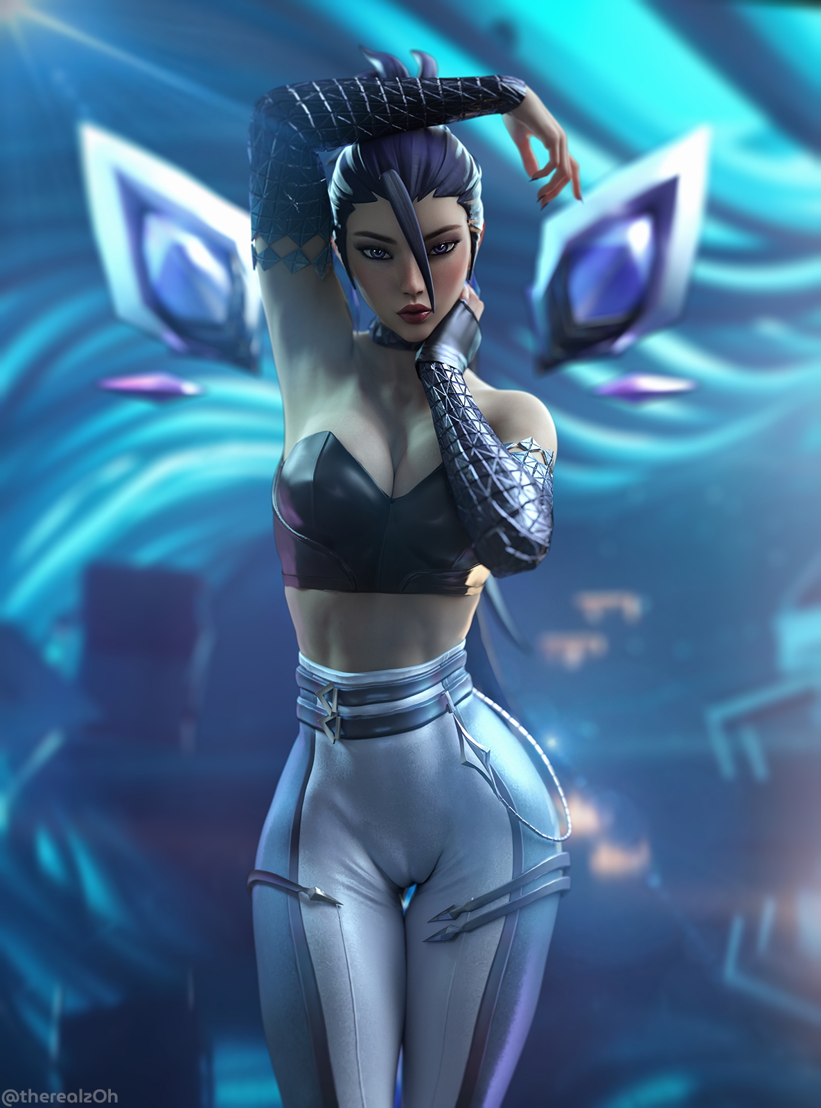 Kaisa portrait League Of Legends Kai'sa 3d Girl 3d Porn Portrait Looking At Viewer Topless Half Naked