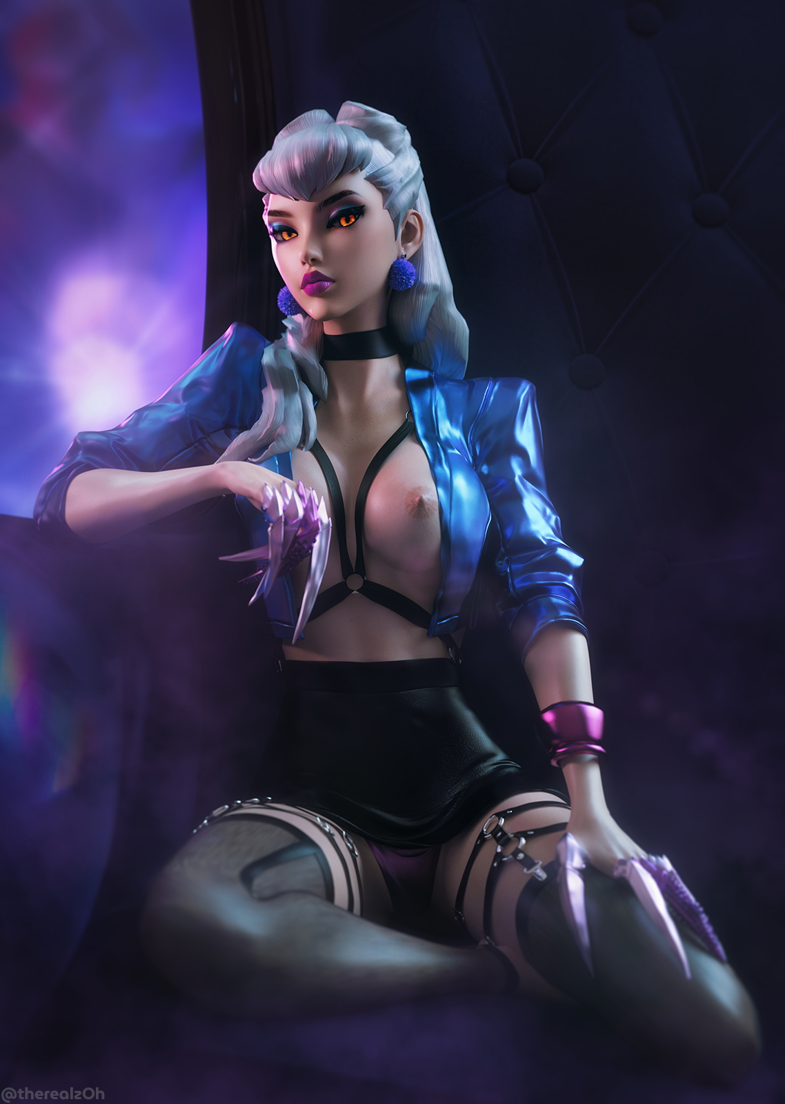 Evelynn: Queen League Of Legends Evelynn 3d Girl 3d Porn Topless Half Naked Nipples Lingerie Looking At Viewer