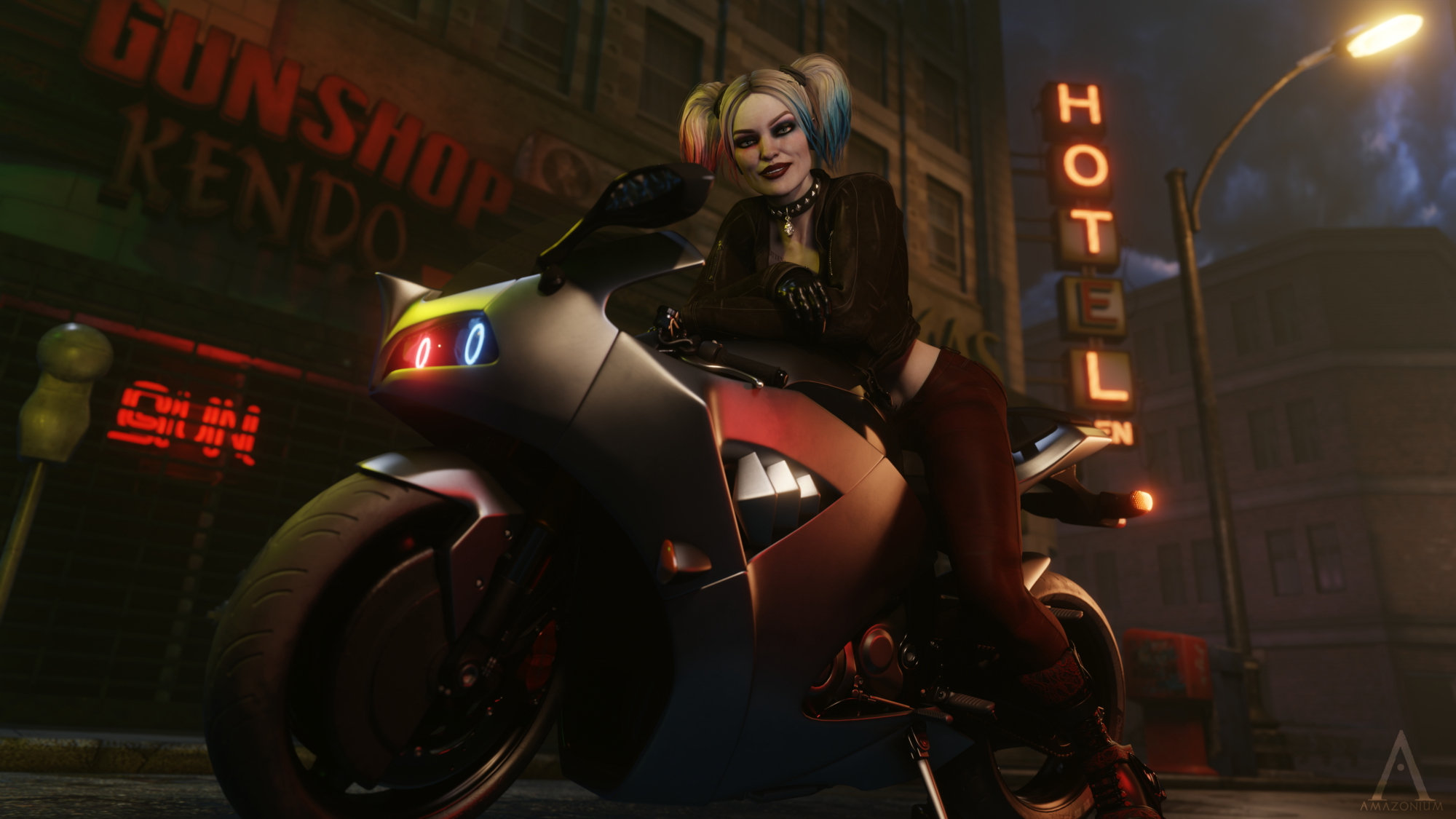 Harley Pinup Harley Quinn Dc Comics 3d Porn 3dnsfw Futa Futanari Motorcycle Big Booty Butt Hole Anus Pussy Abs Big Tits
