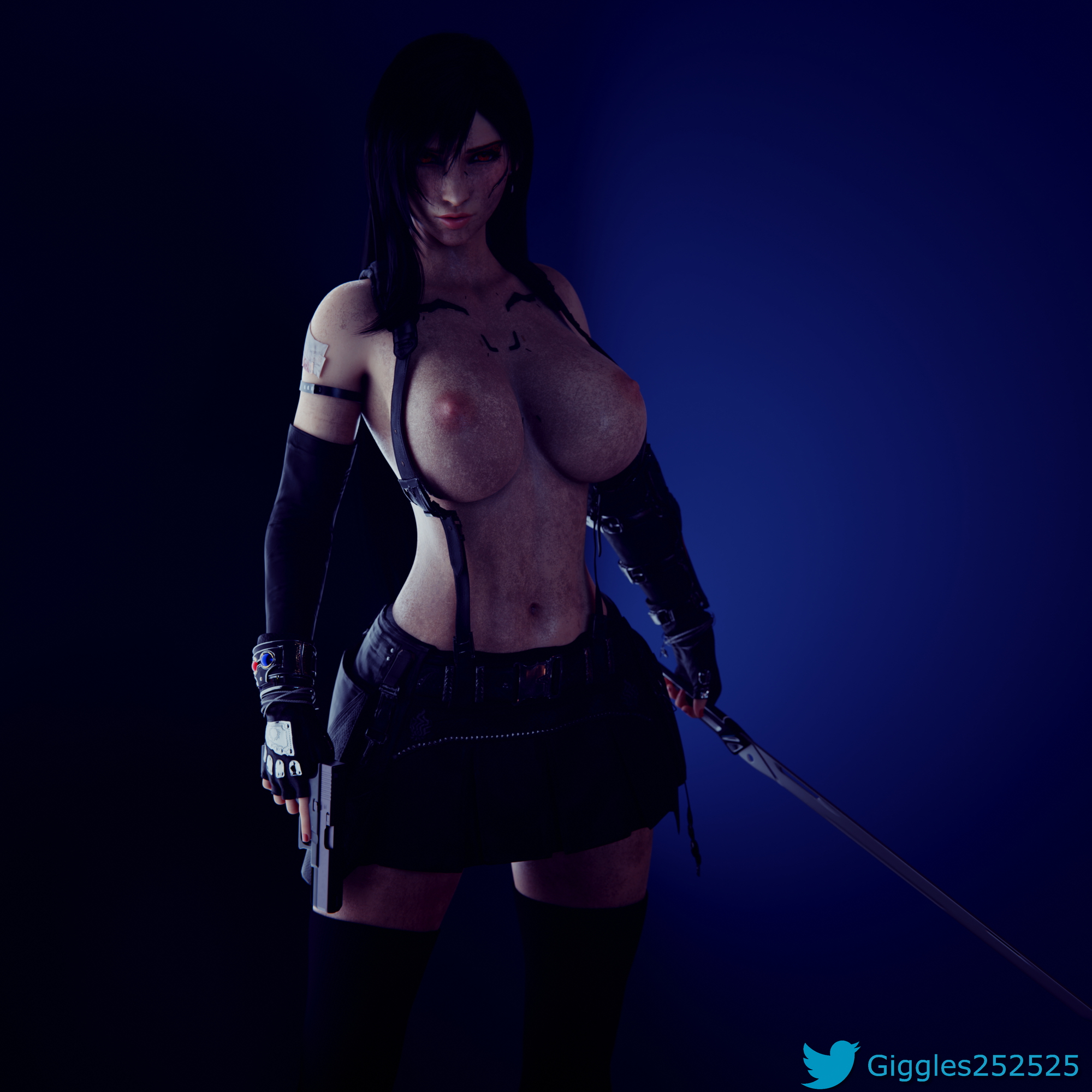 Cyberpunk Tifa Tifa Lockhart Tifa Final Fantasy Final Fantasy 7 Final Fantasy 7 Remake Final Fantasy VII Pose Posing Sword Big Tits Huge Boobs Cyberpunk Red Eyes